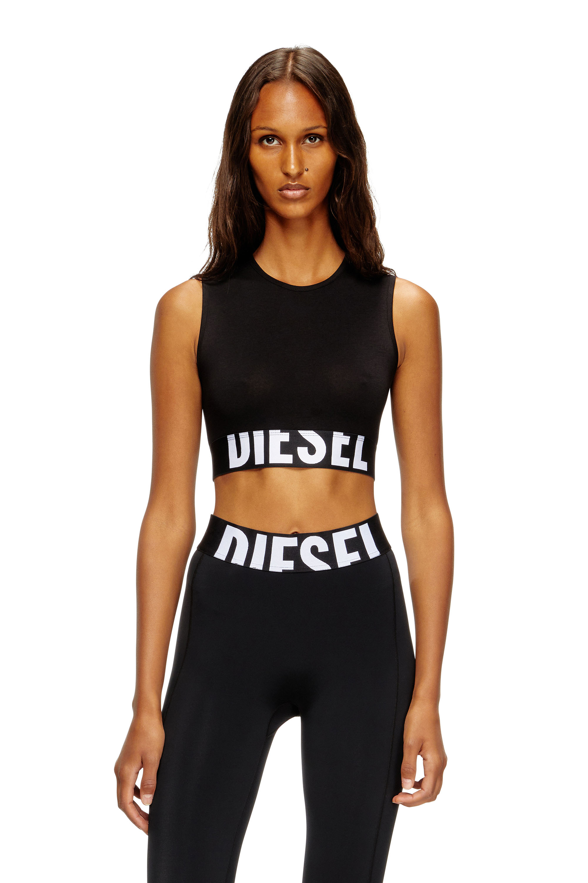 Diesel - ADA-D-POP, Crop top con logo tagliato Donna in Nero - 1