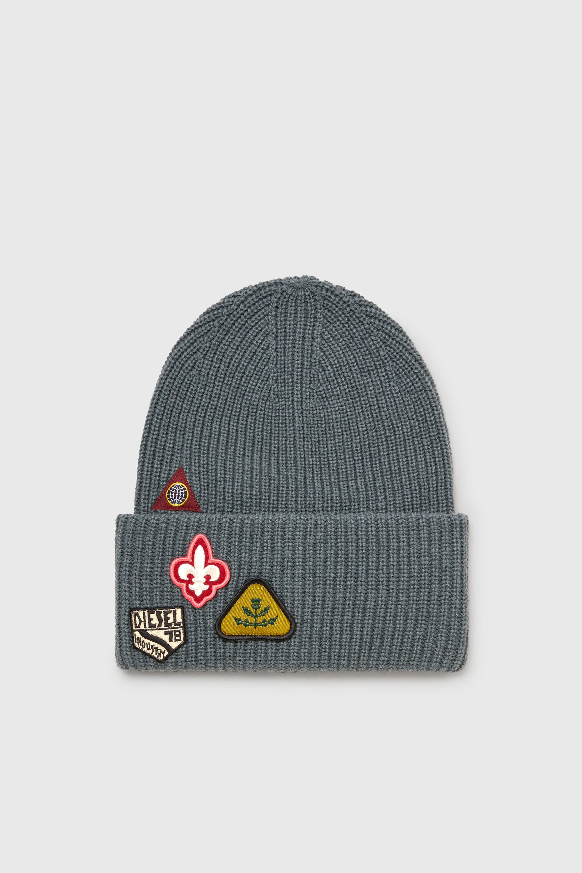 Diesel - K-PHAT, Berretto in lana con patch logo Unisex in Grigio - 1