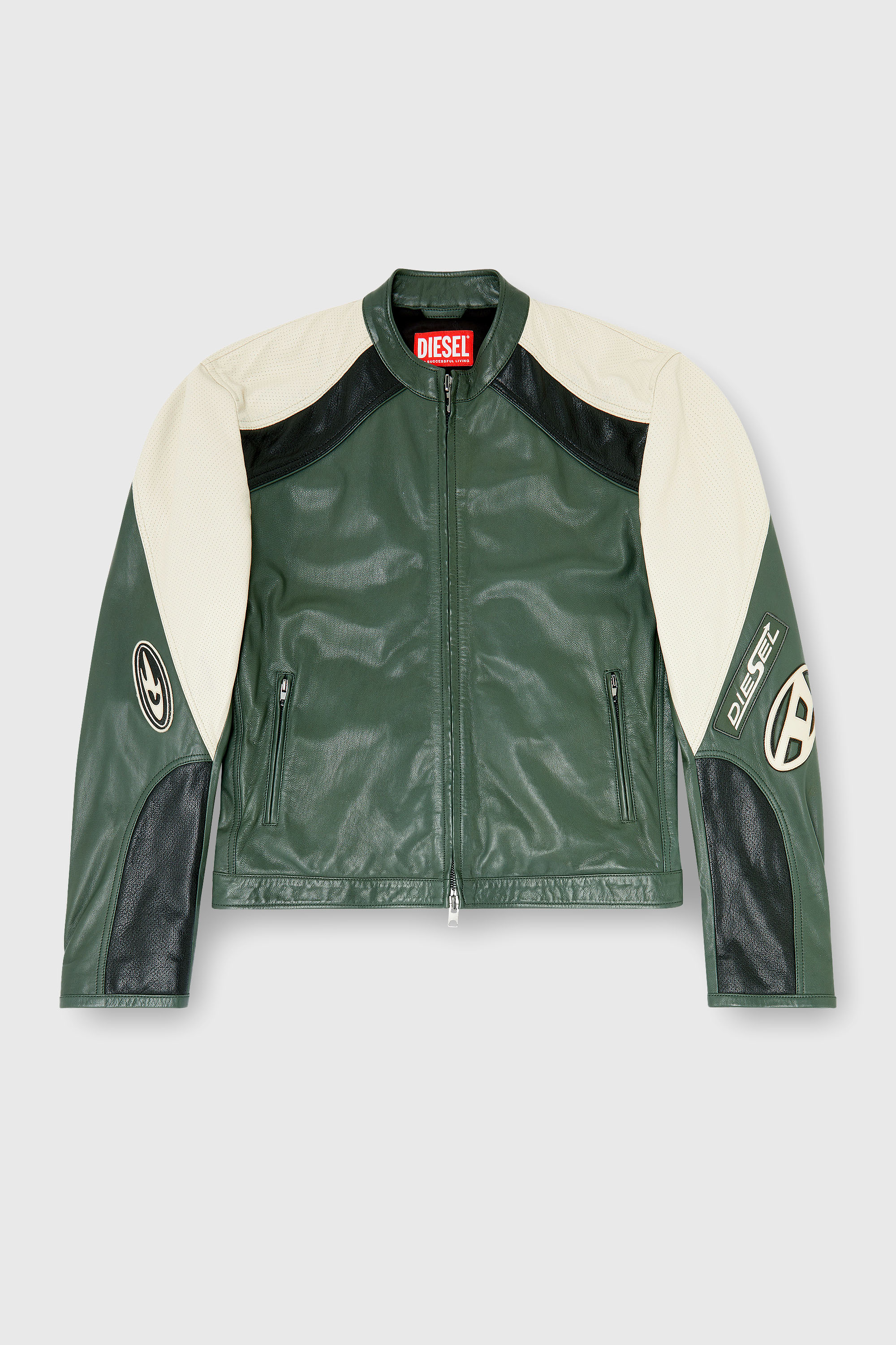 Diesel - L-AHTI, Giacca biker in pelle colour-block Uomo in Multicolor - 2