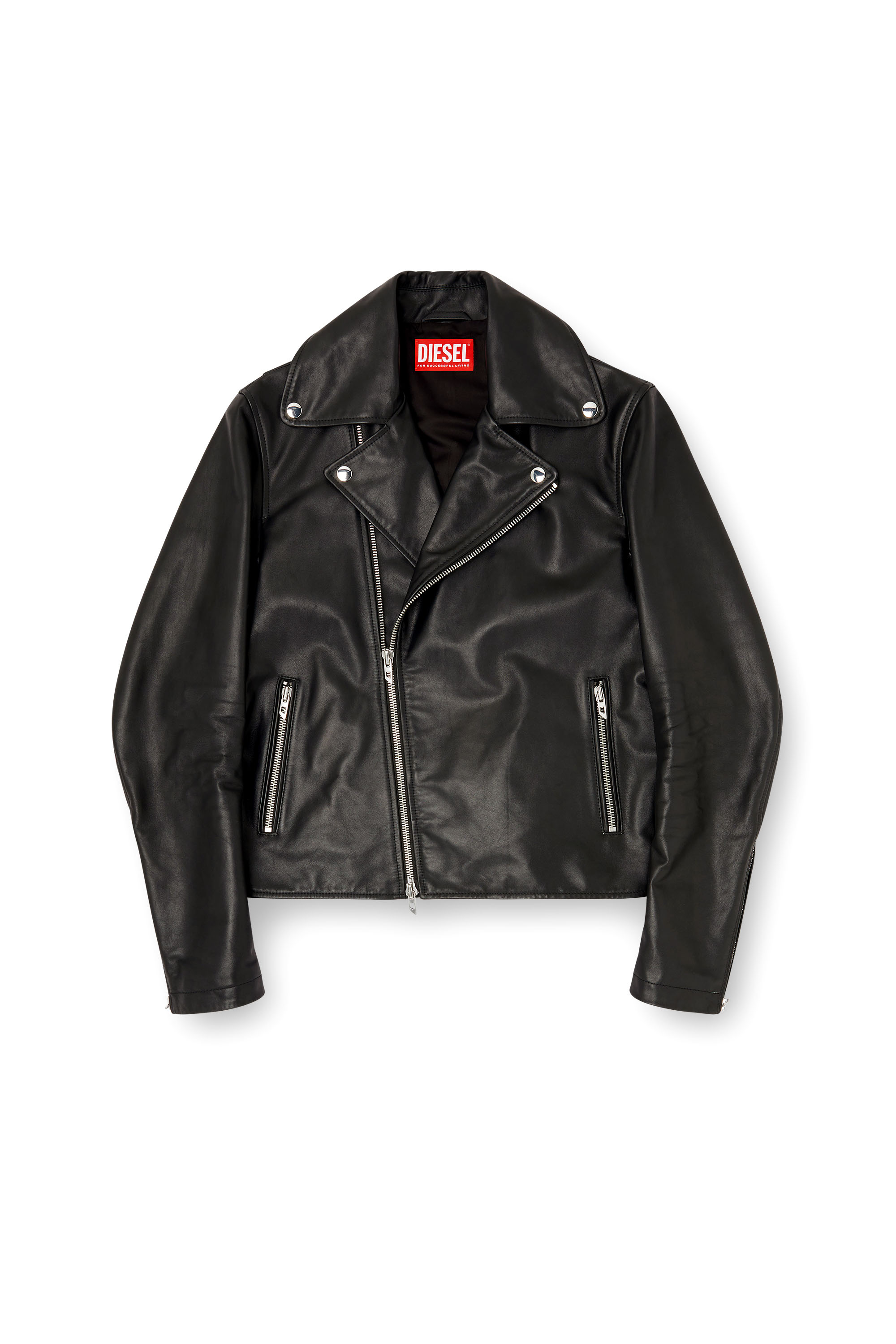 Diesel - L-EO-WRD, Giacca biker in pelle cerata Uomo in Nero - 2