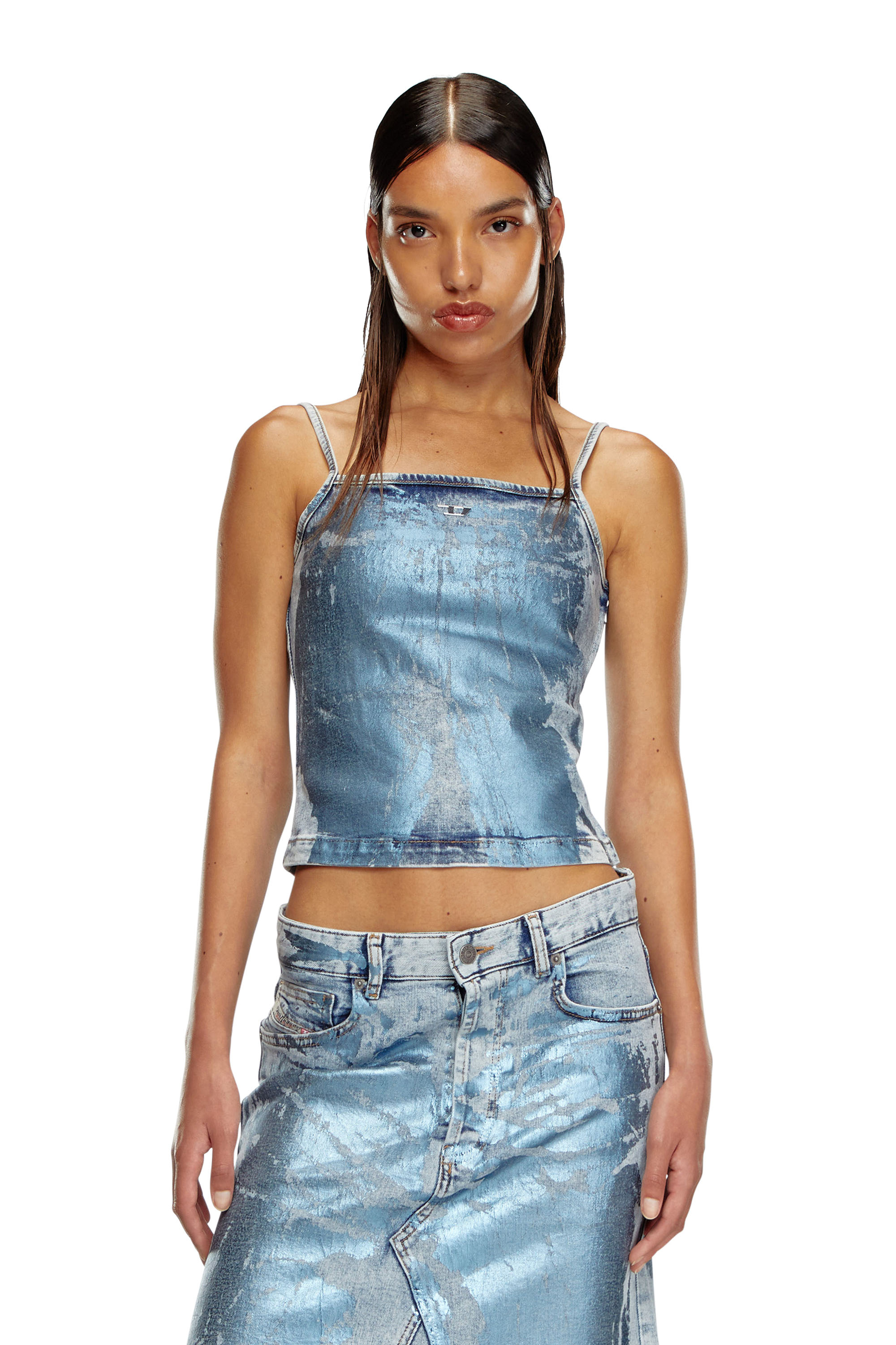 Diesel - DE-ILA-S, Top con spalline in denim pop-color Donna in Blu - 3