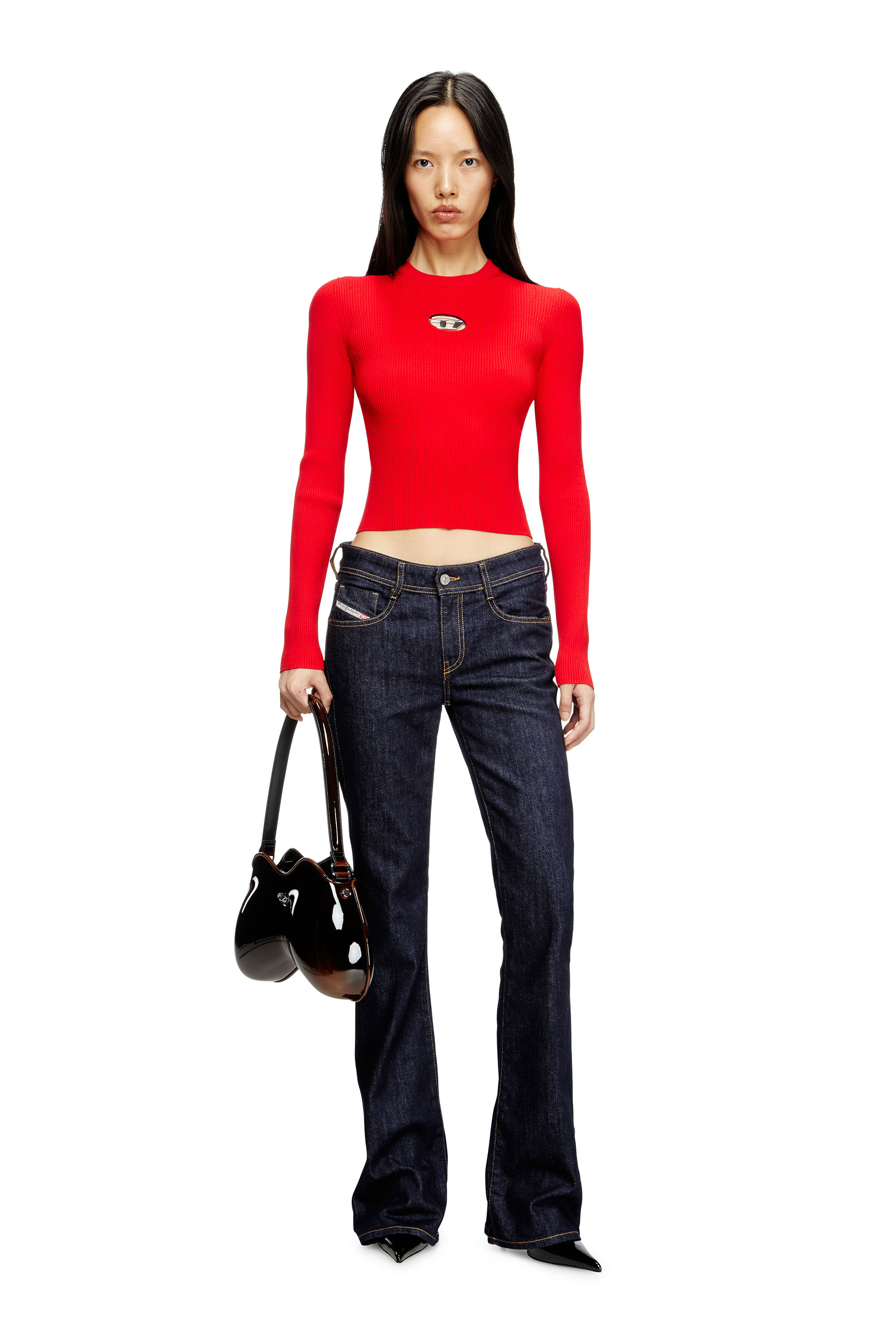 Diesel - M-VALARI, Top a coste in viscosa con Oval D Donna in Rosso - 1