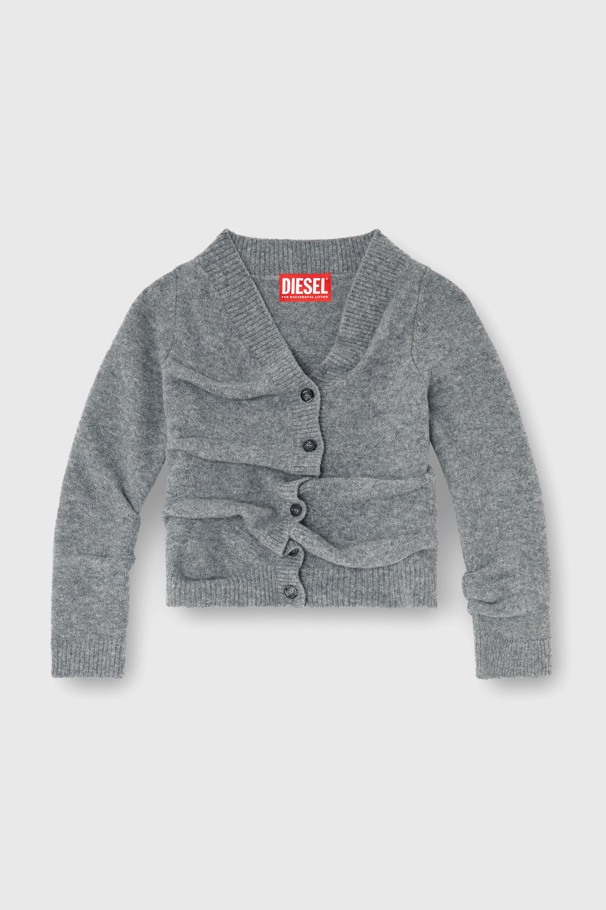 Diesel - M-AVA, Cardigan cropped in maglia wrinkled lavorata a caldo Donna in Grigio - 1