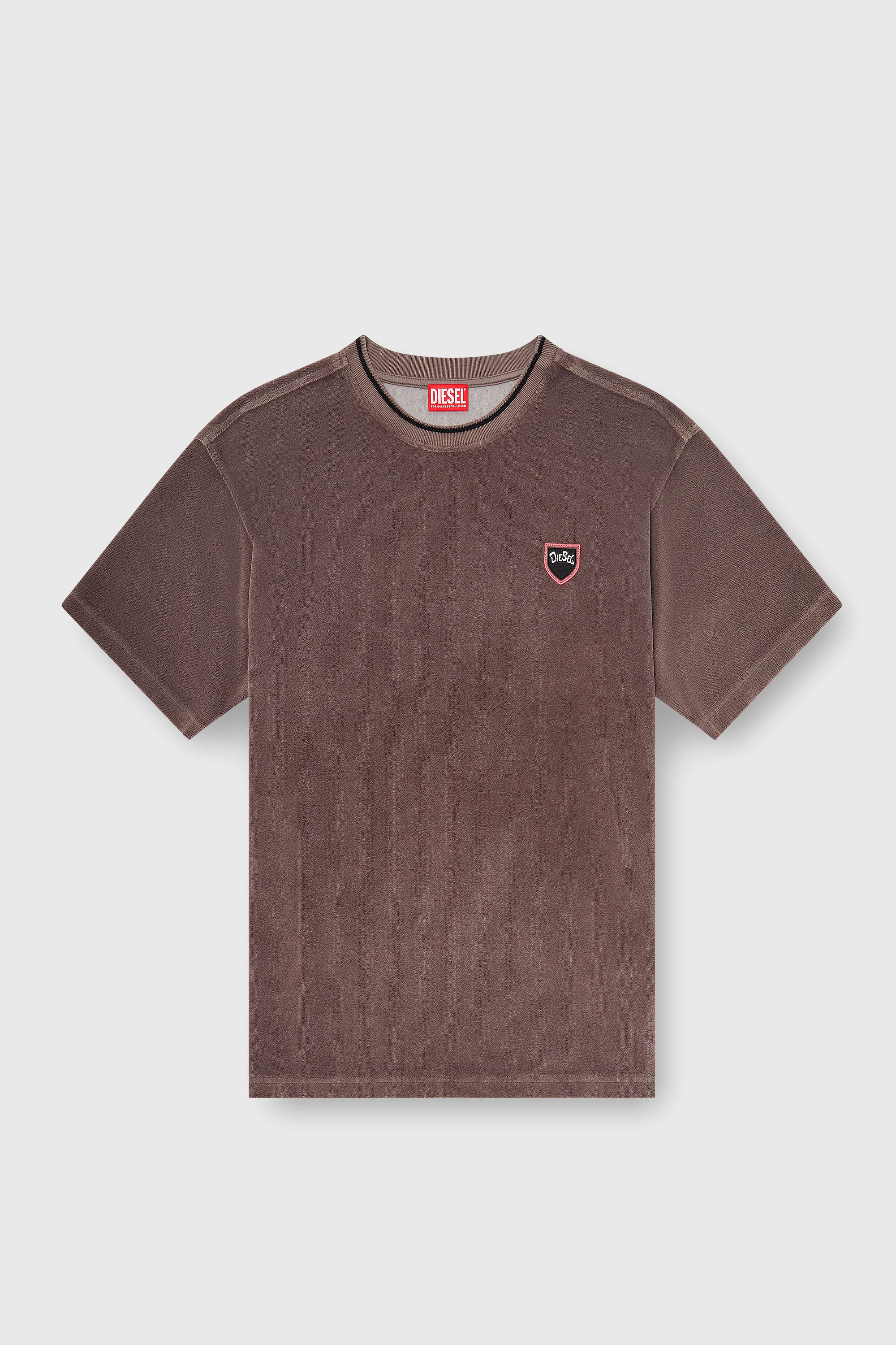 Diesel - T-SPONGY, T-shirt in ciniglia con patch a scudo Uomo in Marrone - 2