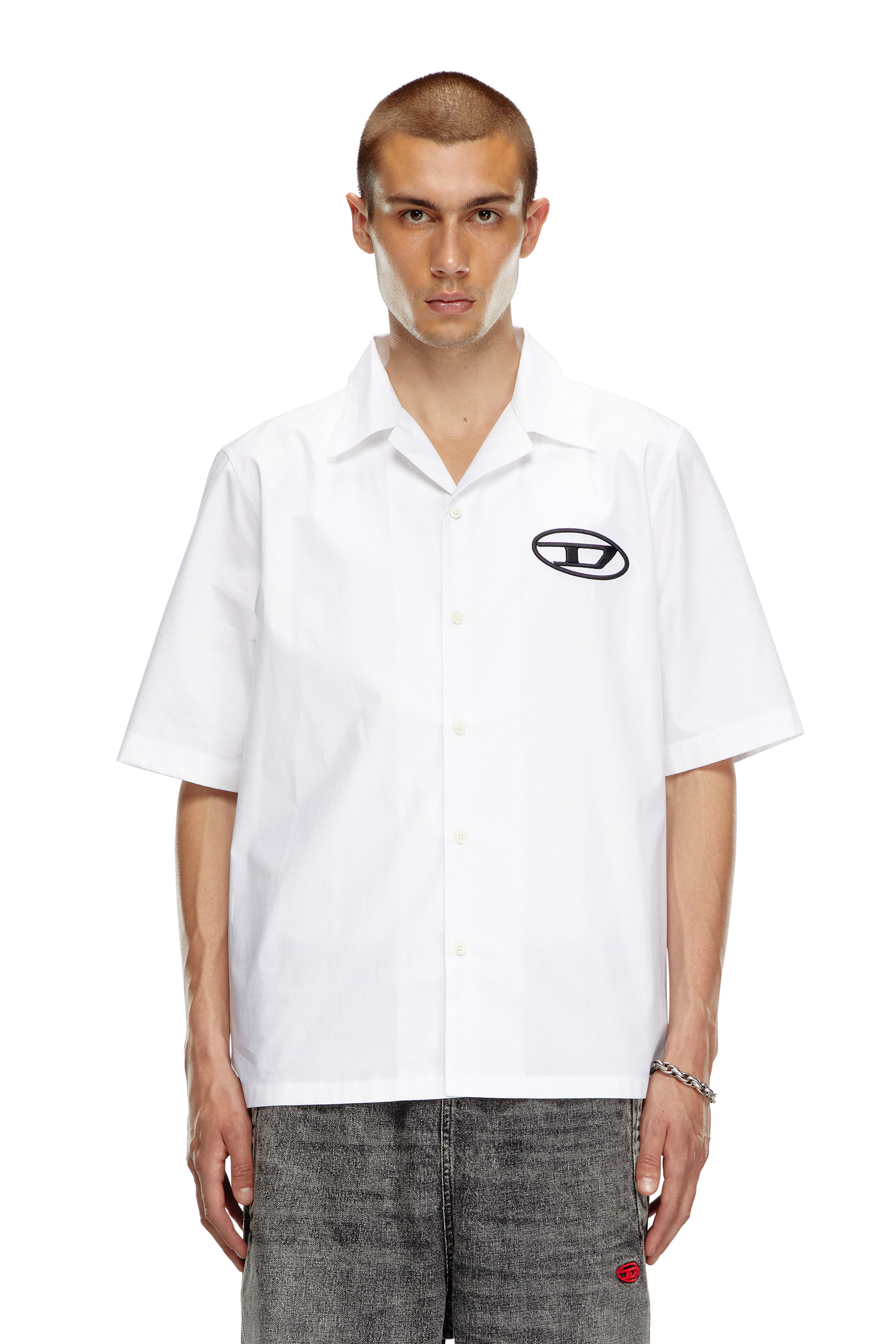 Diesel - S-MAC-C, Camicia bowling con logo ricamato Uomo in Bianco - 1