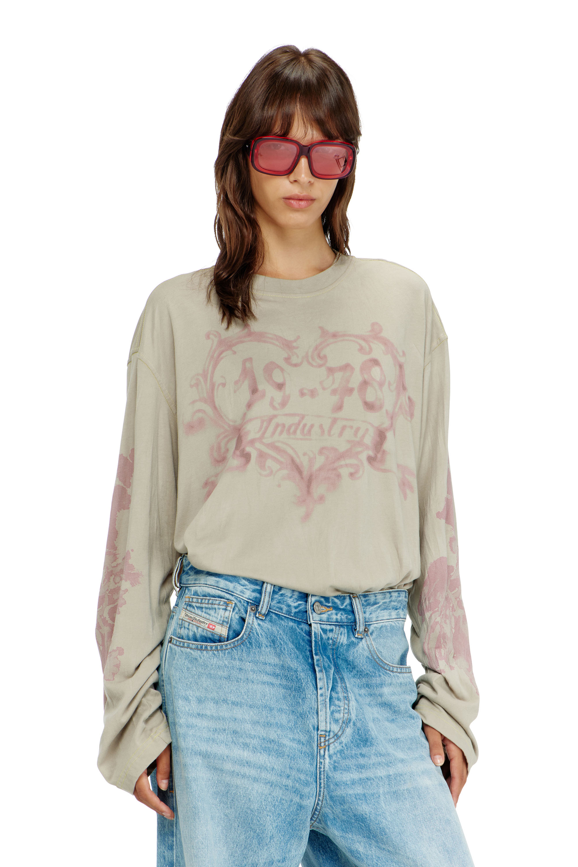 Diesel - T-HILARY-LS-AA1, T-shirt a manica lunga in cotone con stampa grafica Donna in Multicolor - 1