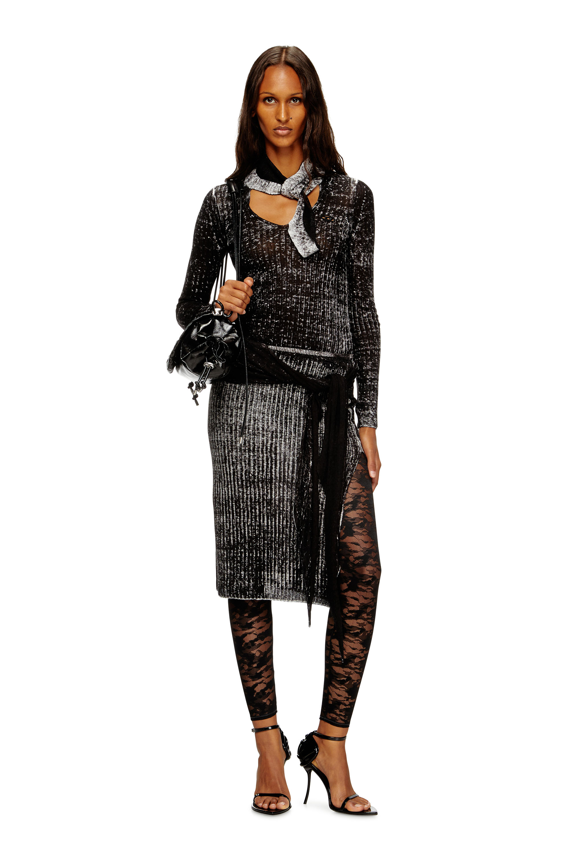 Diesel - CLAIRE-UTLT, Leggings in pizzo camouflage Donna in Nero - 4