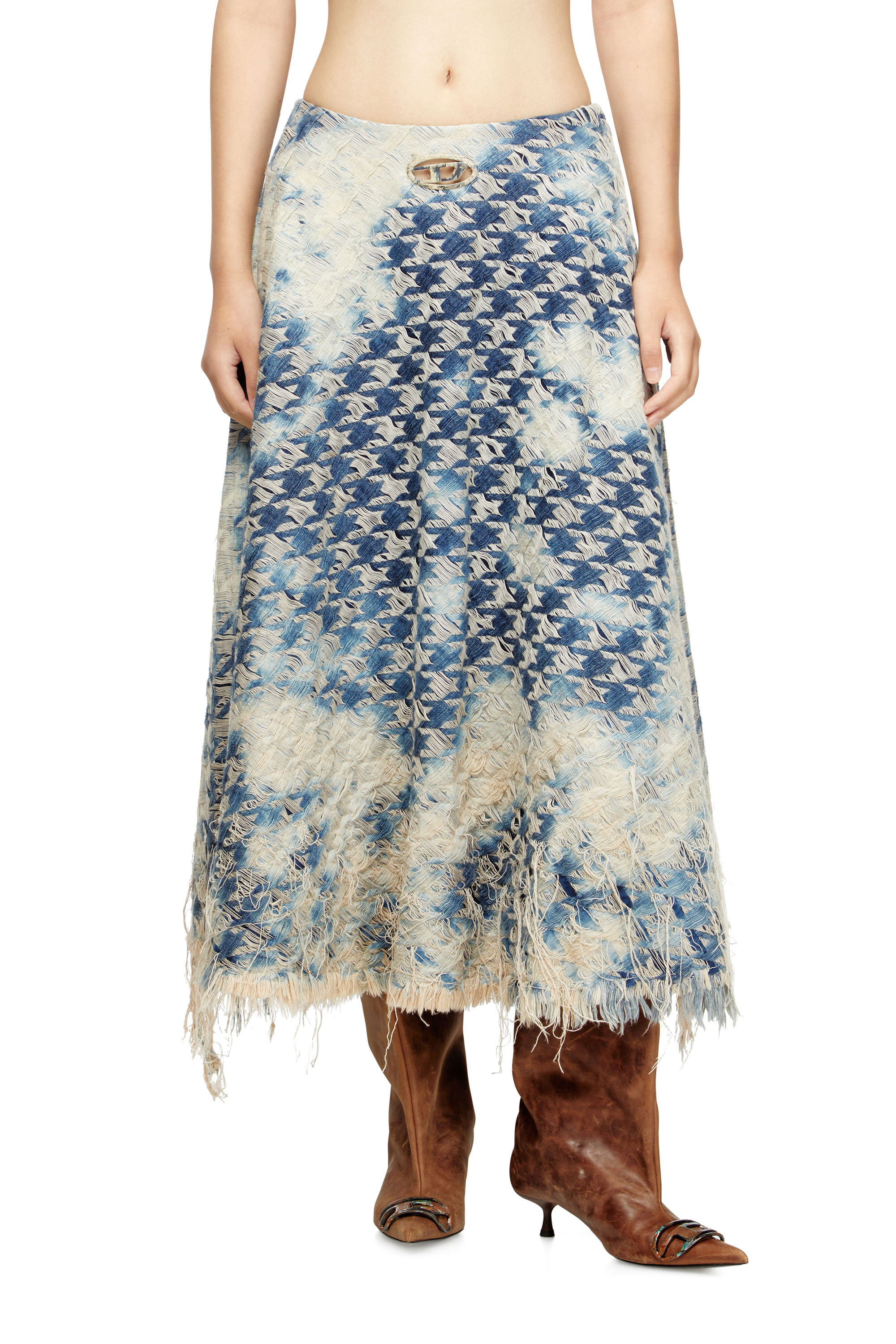 Diesel - DE-ANNET-FSH1, Gonna midi in denim con trama pied-de-poule Donna in Blu - 1