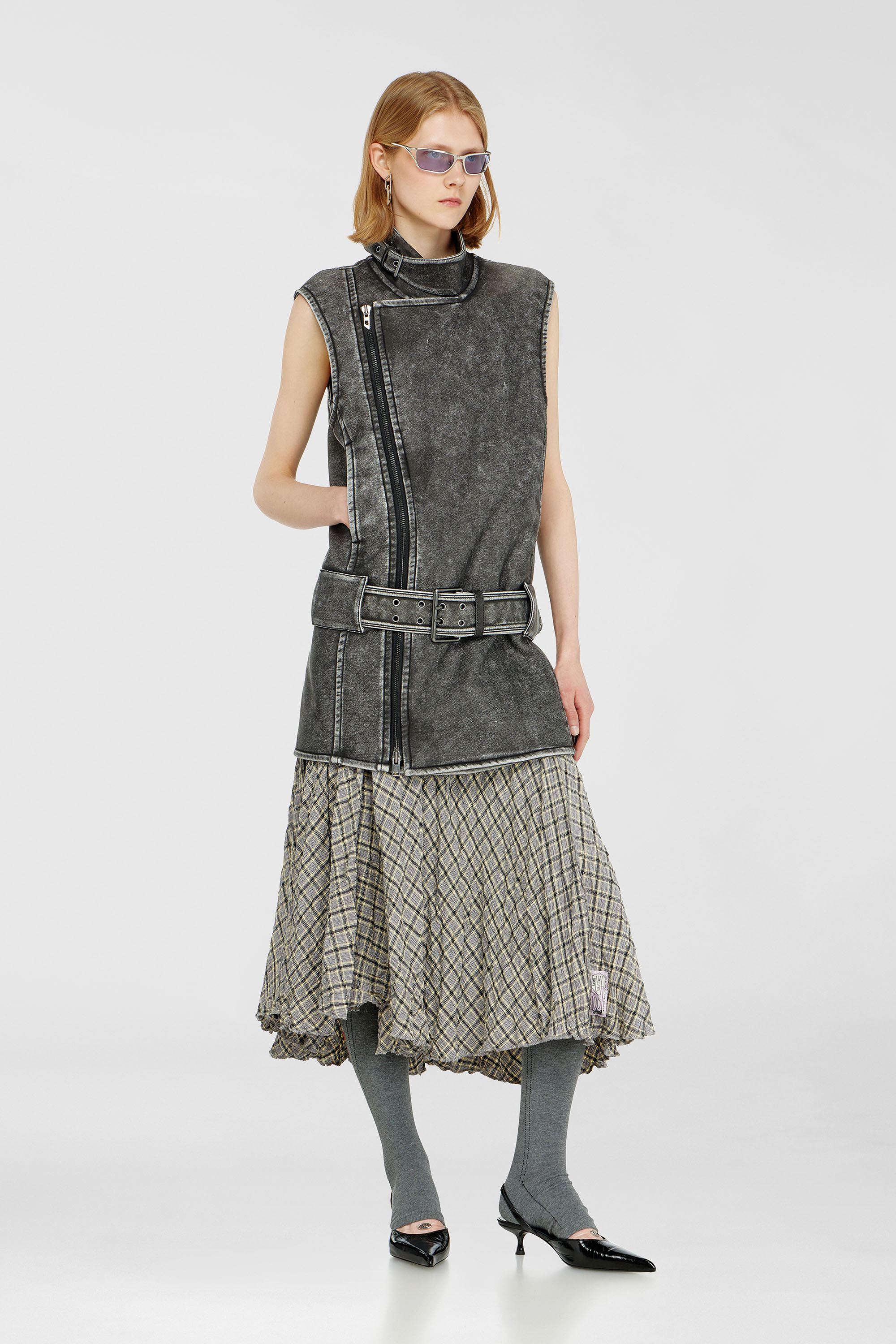 Diesel - D-IKE, Abito mini stile biker con cintura Donna in Grigio - 1