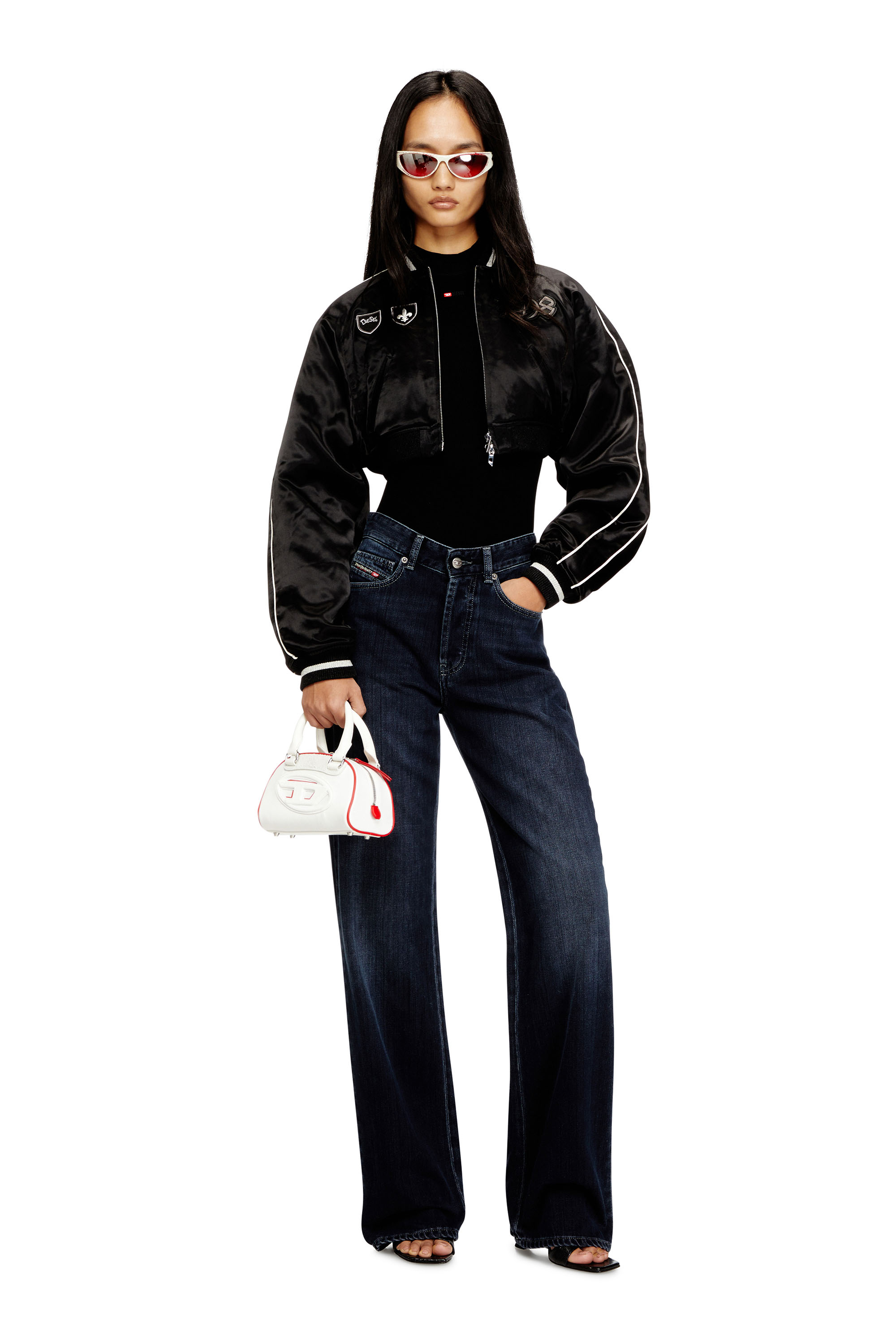 Diesel - G-OSPEL-CP, Giacca souvenir corta in raso Donna in Nero - 2