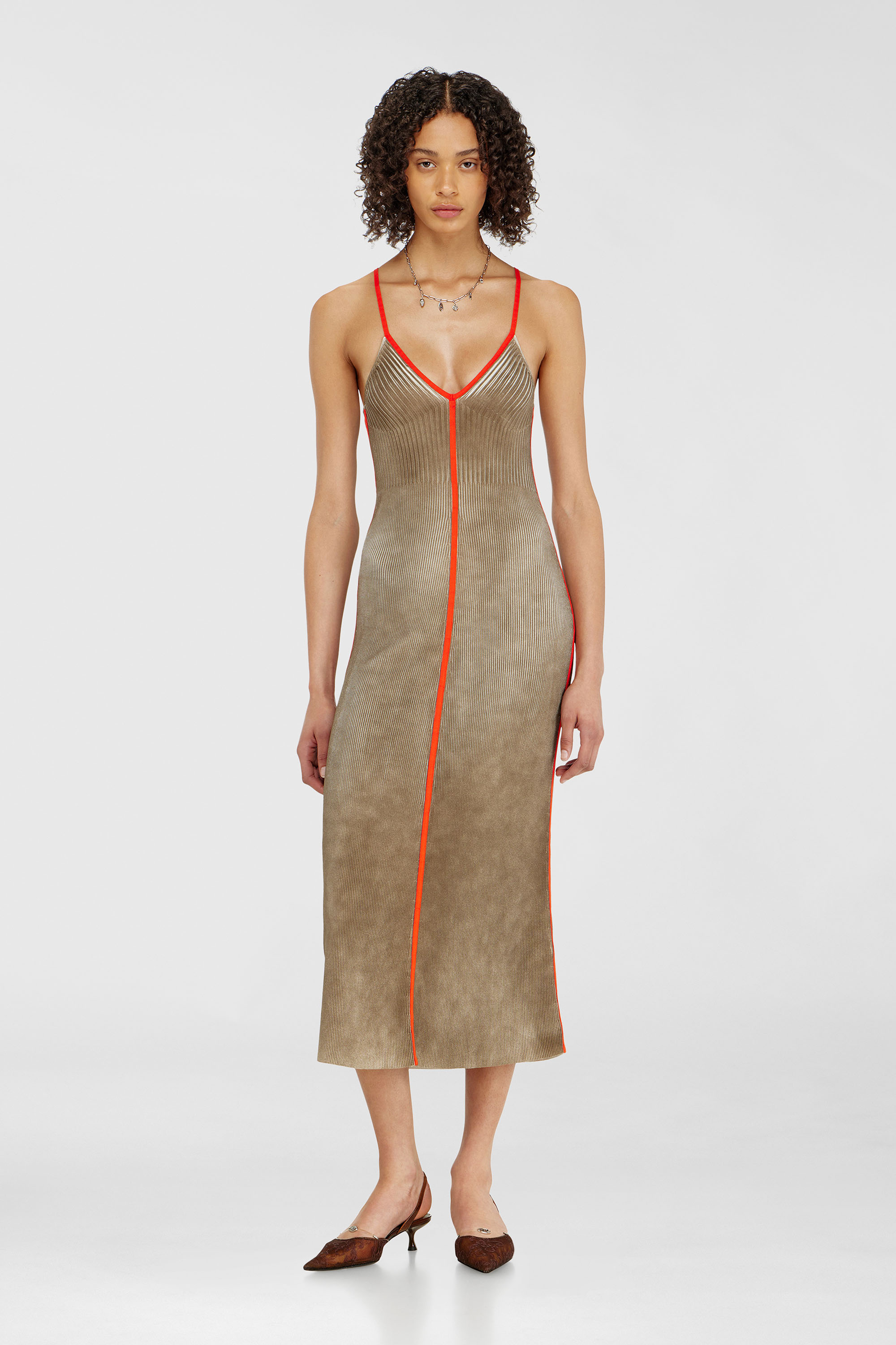 Diesel - M-SARMELA, Abito midi in maglia a costine con bande a contrasto Donna in Multicolor - 1