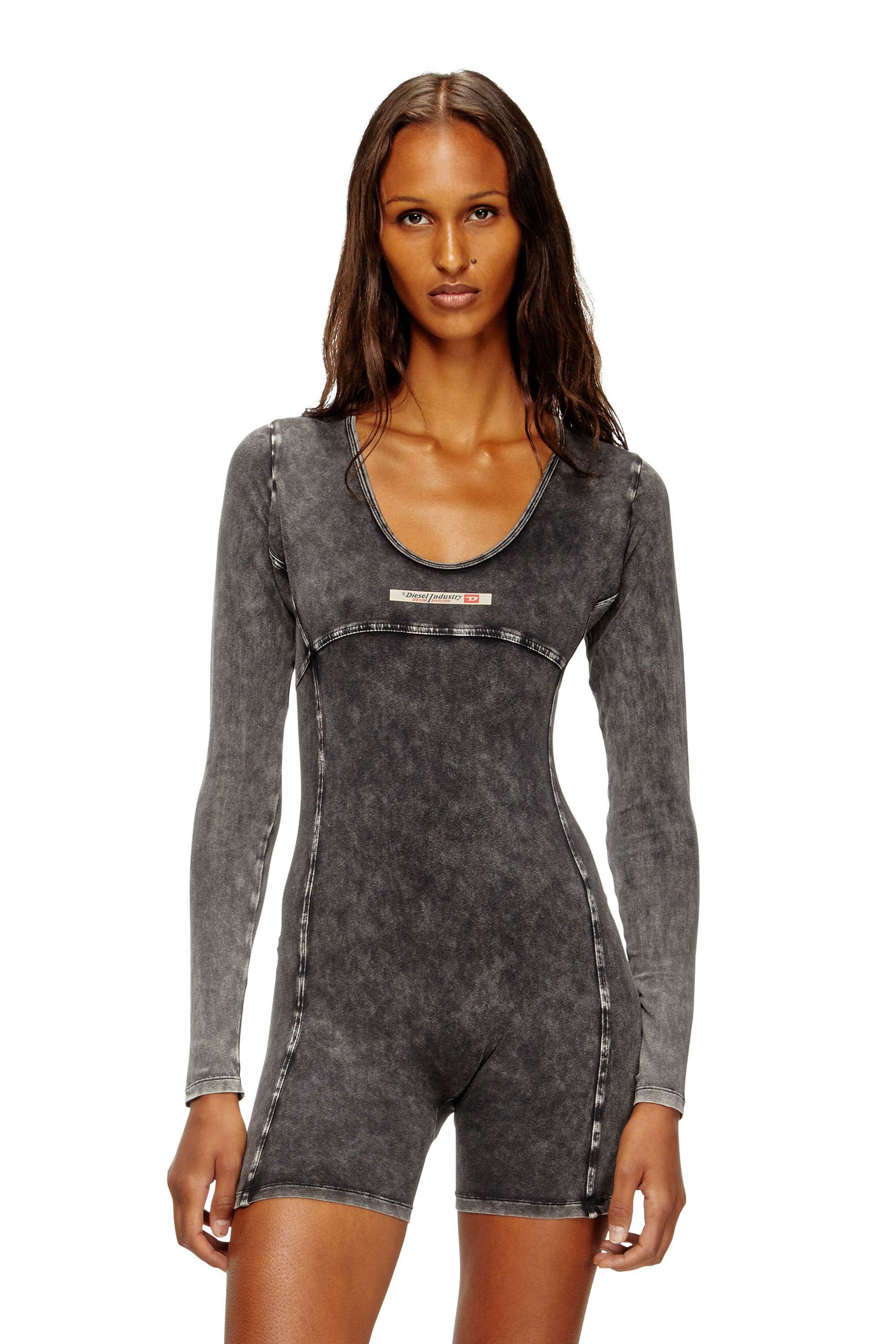 Diesel - KARIM-DNM, Playsuit in jersey effetto denim Donna in Nero - 1