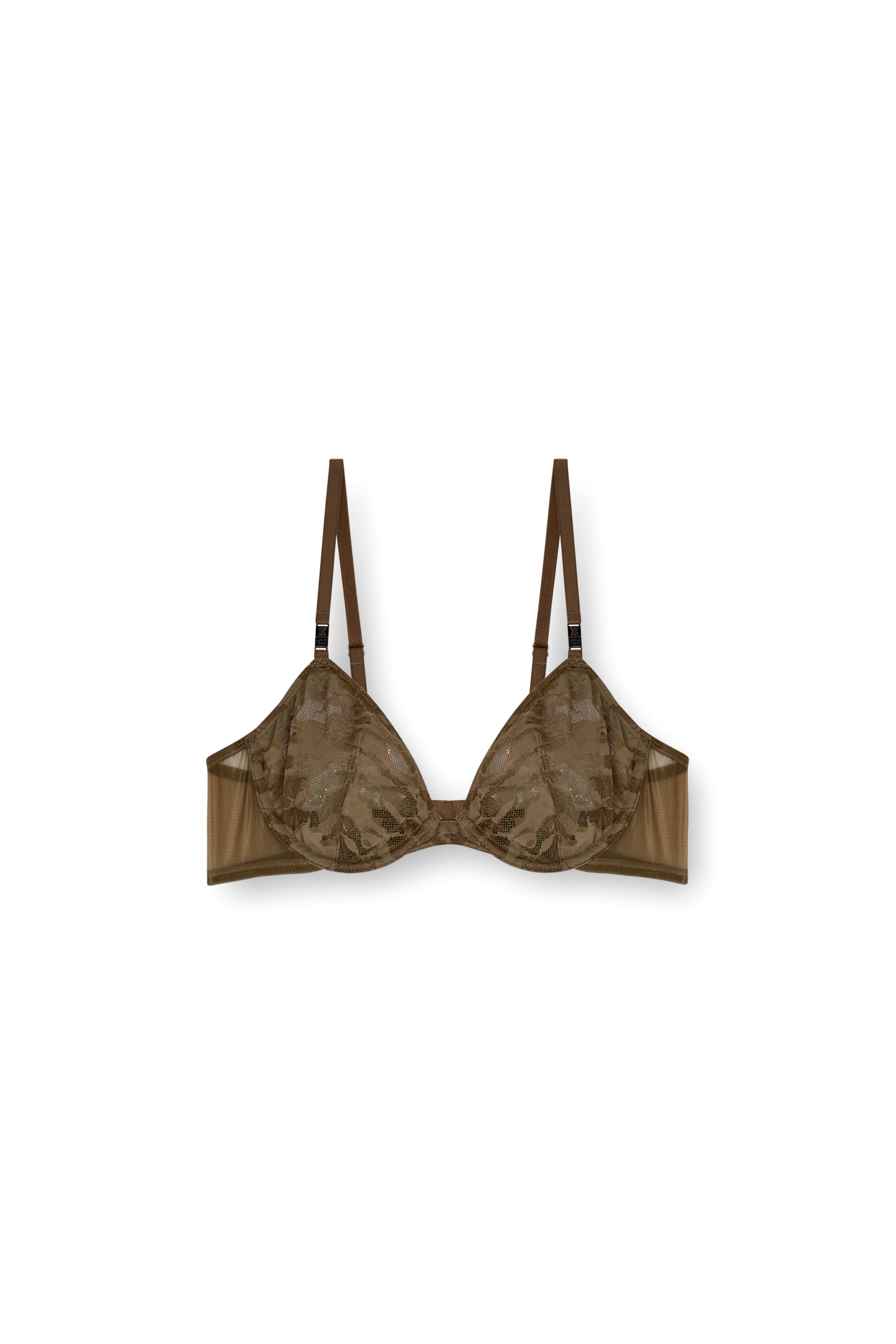 Diesel - CAMO-LACE-PLUNGE-BRA, Reggiseno plunge in pizzo camouflage Donna in Marrone - 4