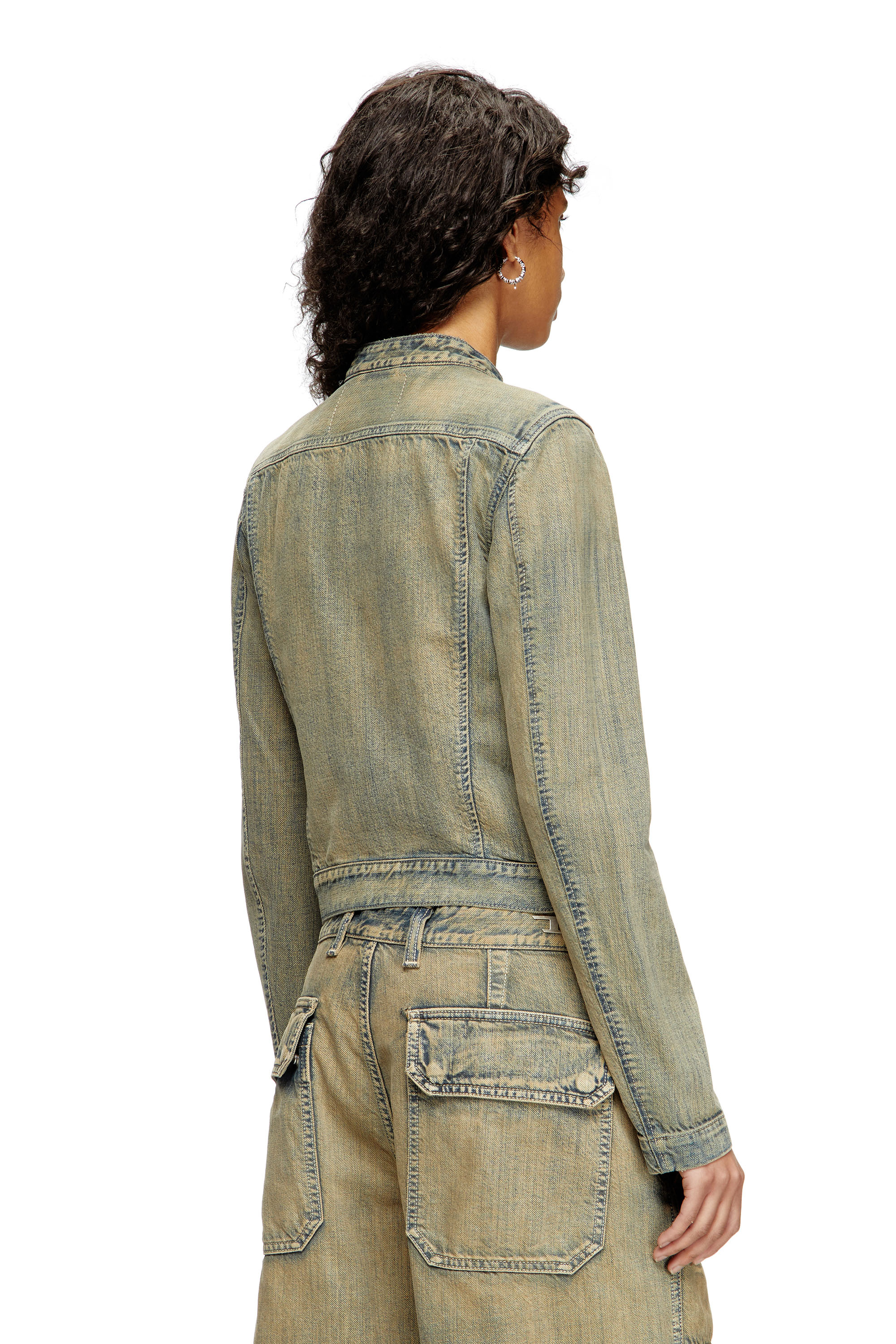 Diesel - DE-MORNIN, Giacca stile moto in denim gold-brush Donna in Blu - 4