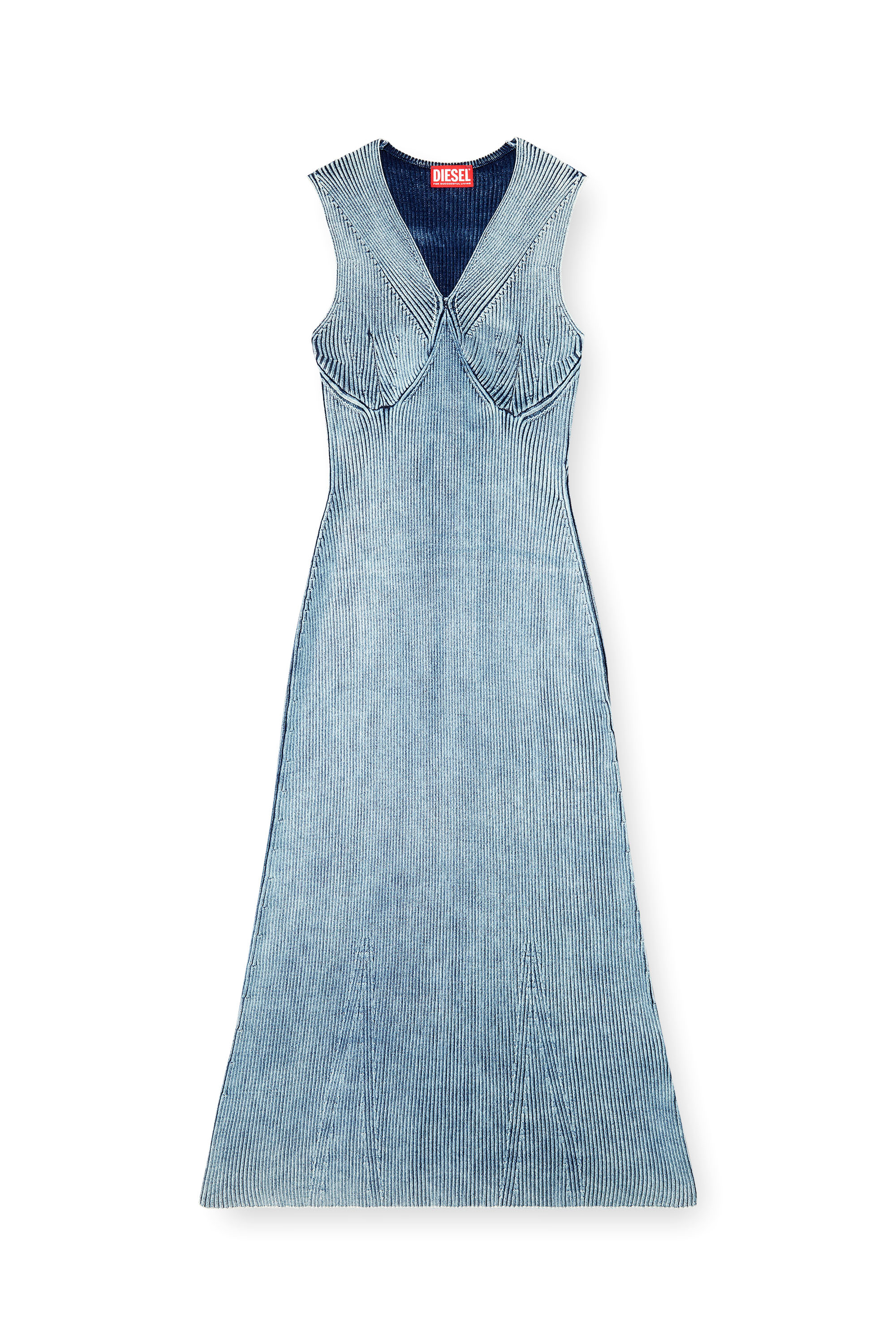 Diesel - M-MILONG, Abito midi in filato denim con effetto lucido Donna in Blu - 2