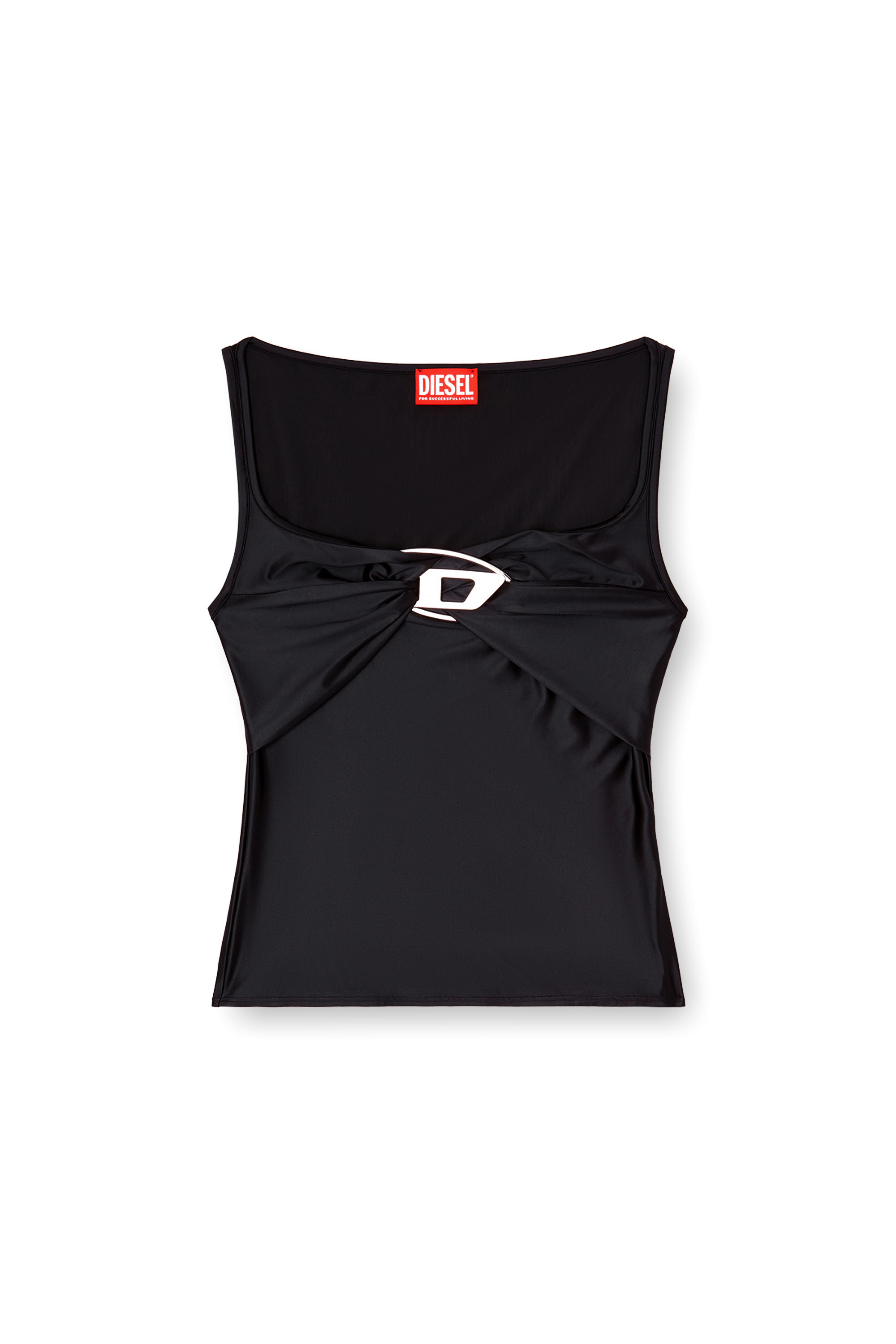 Diesel - T-AMAI, Jersey top in nylon con arricciature Donna in Nero - 3
