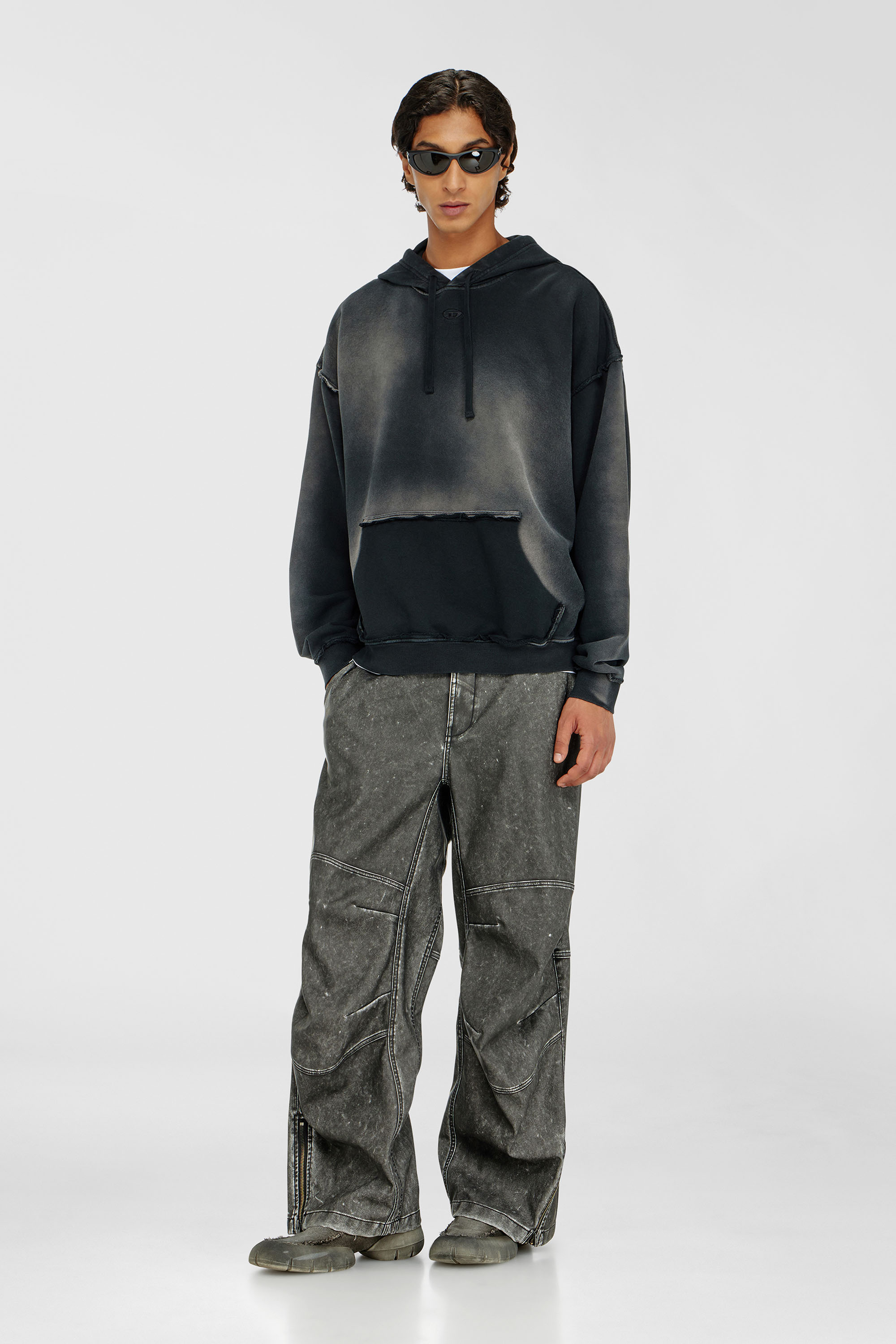 Diesel - S-POCK-HOOD, Hoodie in cotone faded con dettagli sfrangiati Uomo in Multicolor - 2