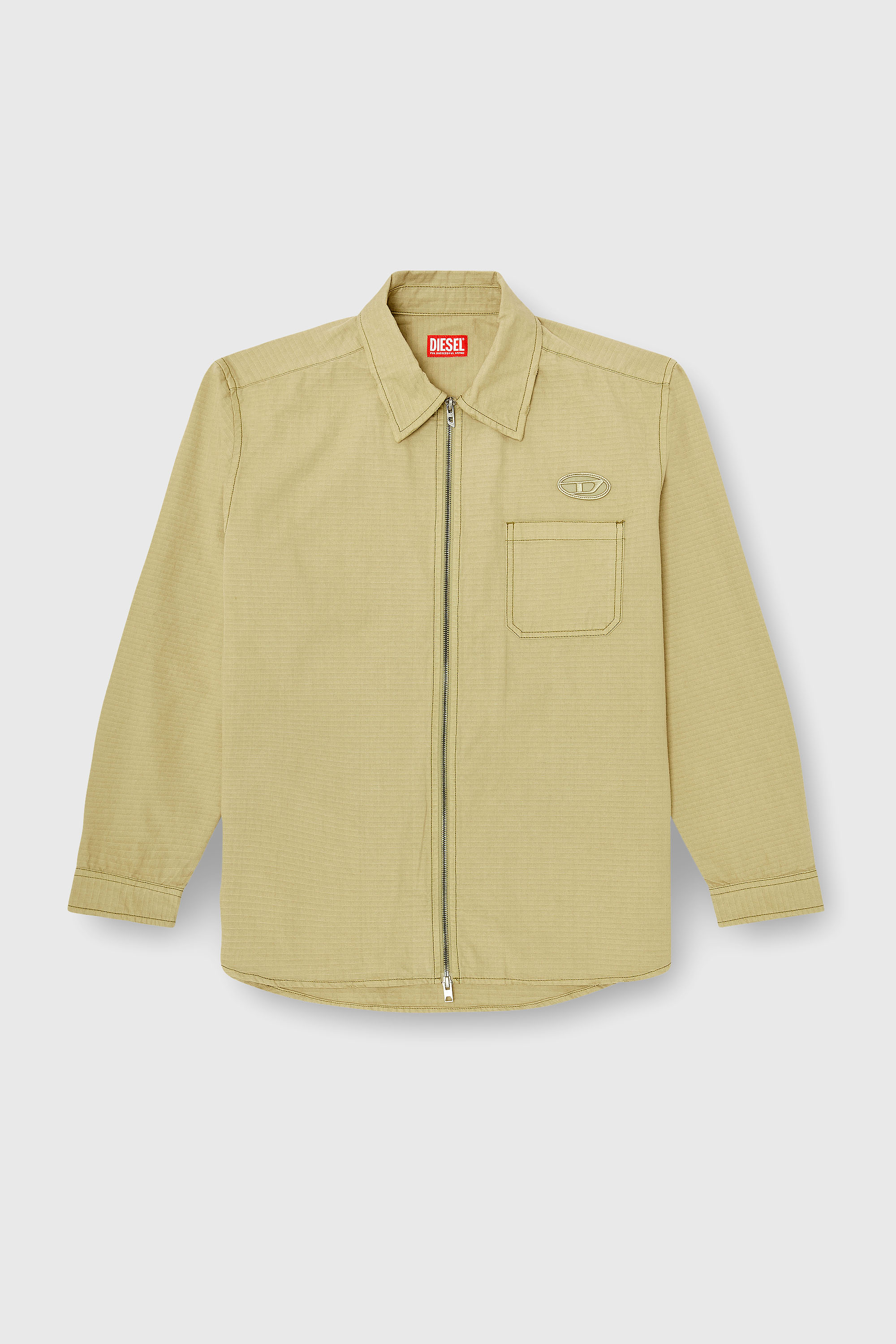 Diesel - S-ALIAS-ZIP, Camicia in ripstop con chiusura a zip Uomo in Beige - 2
