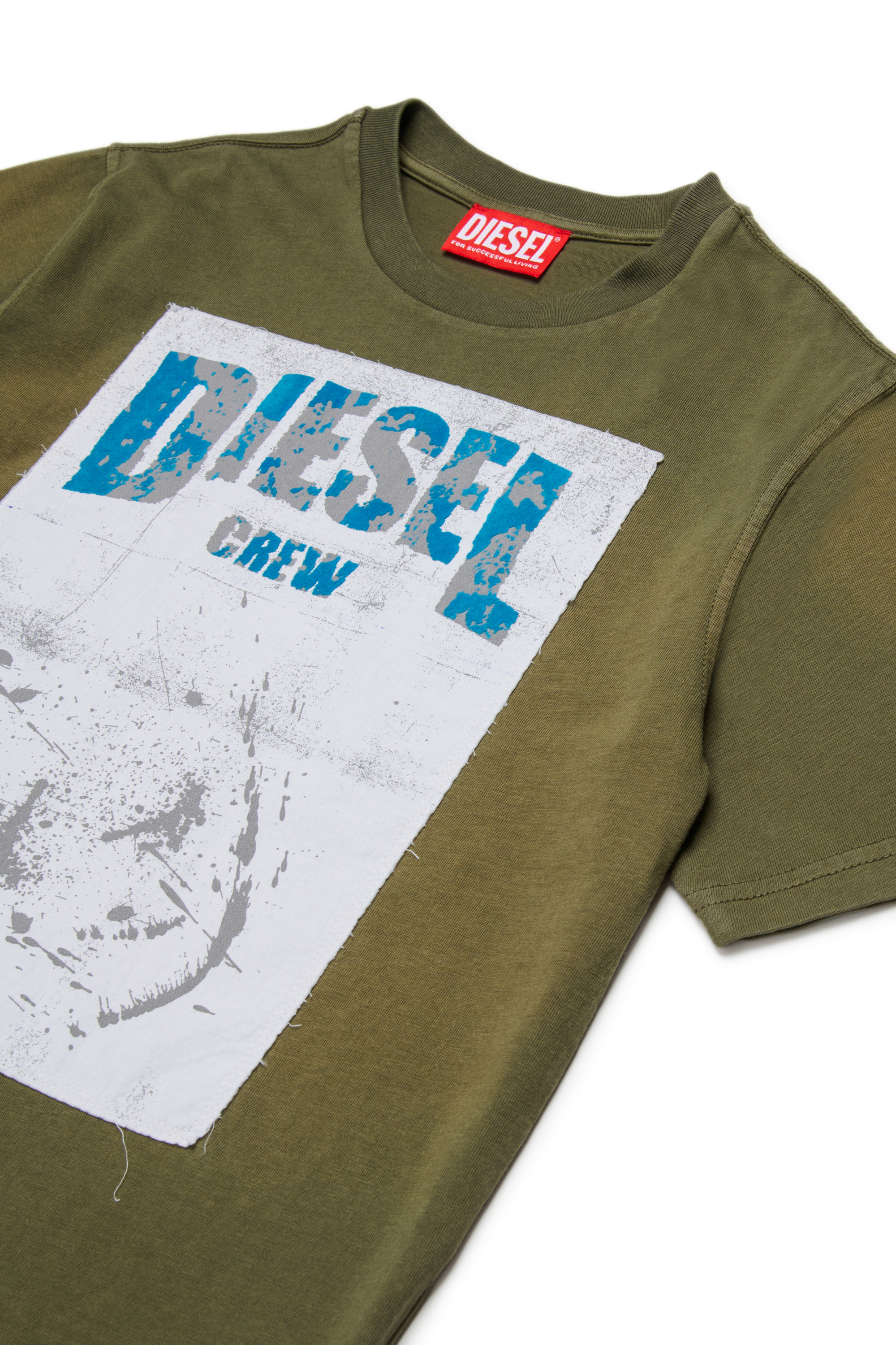 Diesel - TBERS OVER, T-shirt in cotone con stampa grafica Diesel floccata Uomo in Verde - 3
