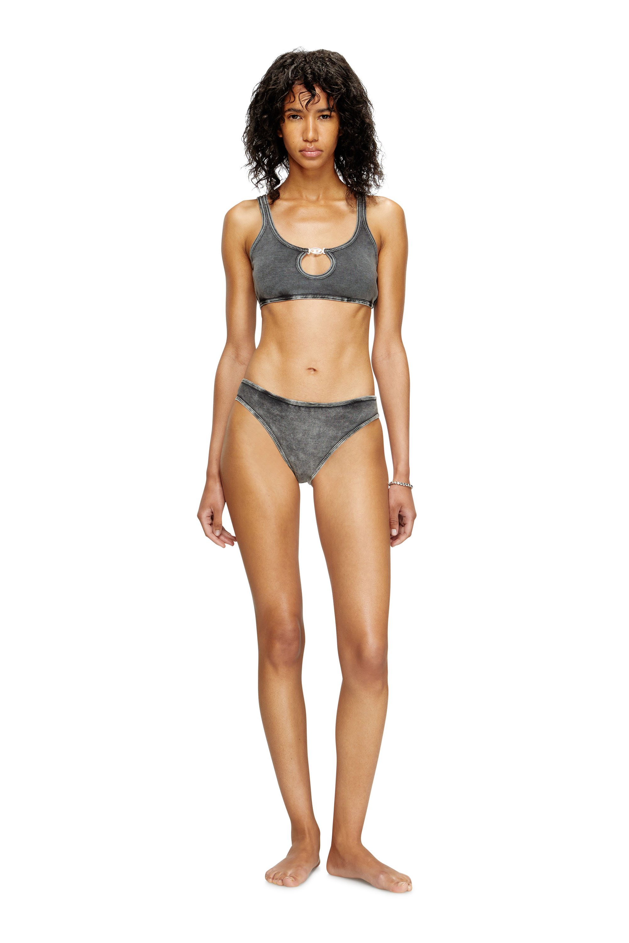 Diesel - UFSB-OVAL-D-RIB-BRALETTE, Bralette a coste con Oval D in metallo Donna in Nero - 2