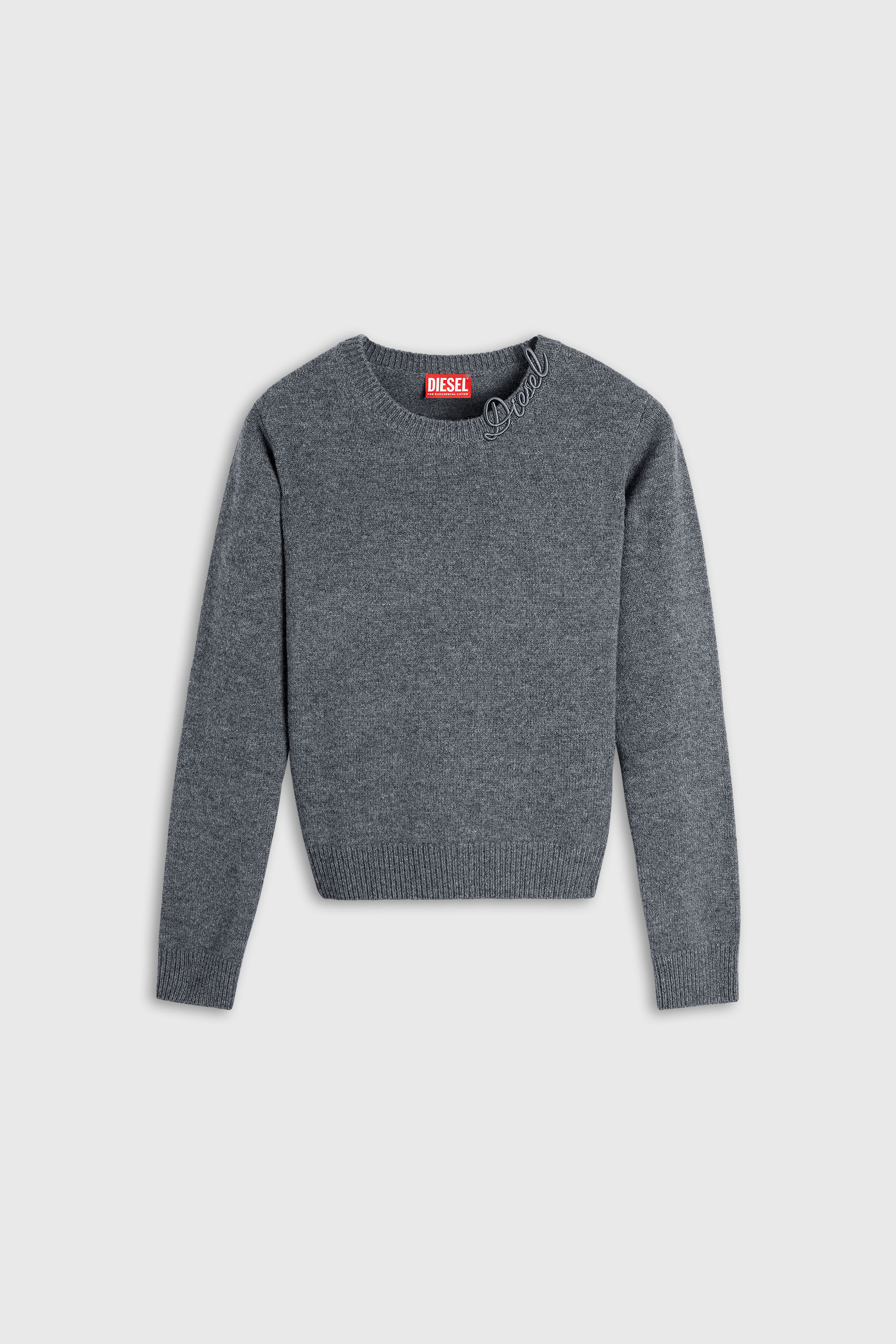 Diesel - M-IMARA, Maglione in lana con logo ricamato sul collo Donna in Grigio - 2