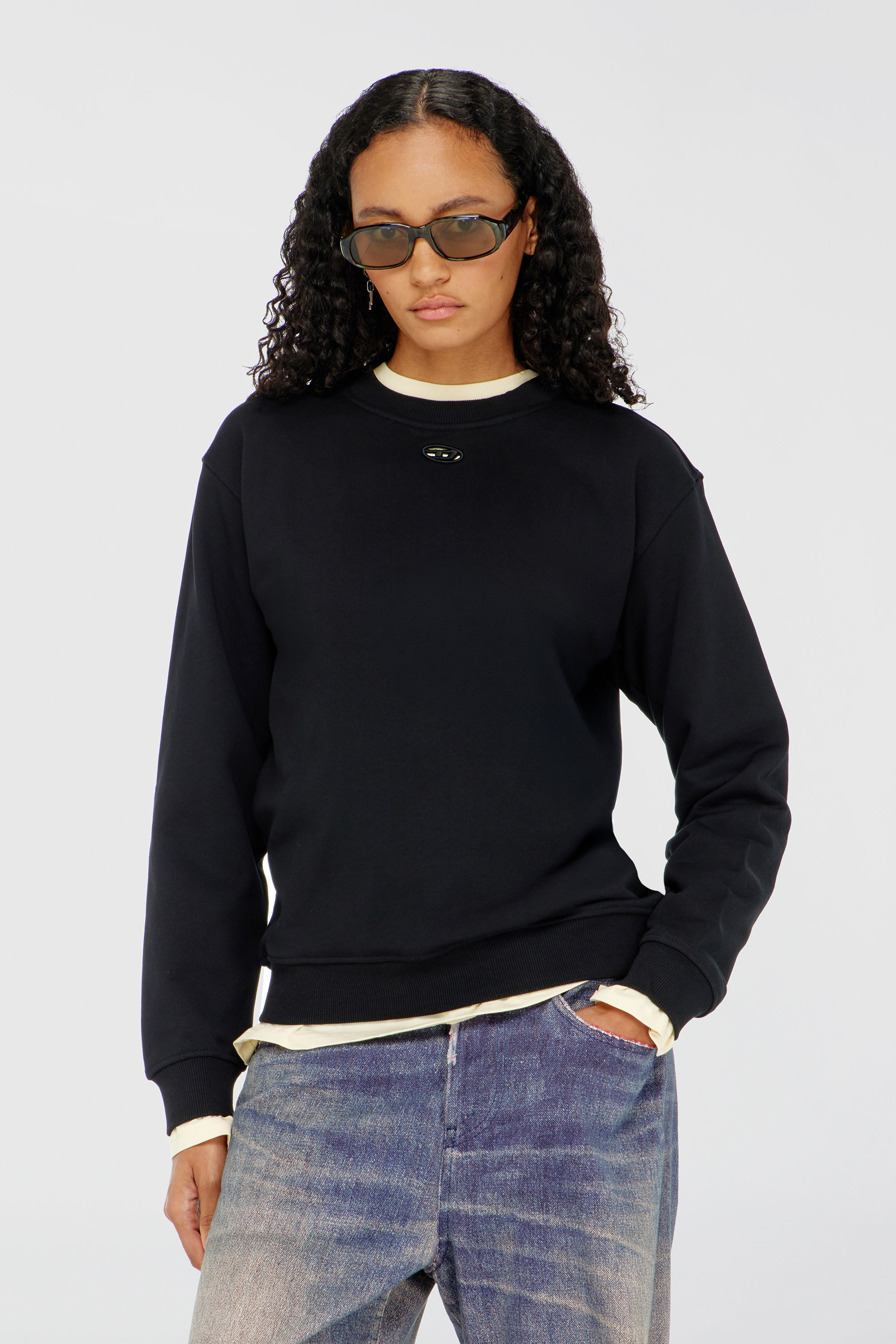 Diesel - F-NORMY-OD, Felpa in cotone con ricamo Oval D Donna in Nero - 3