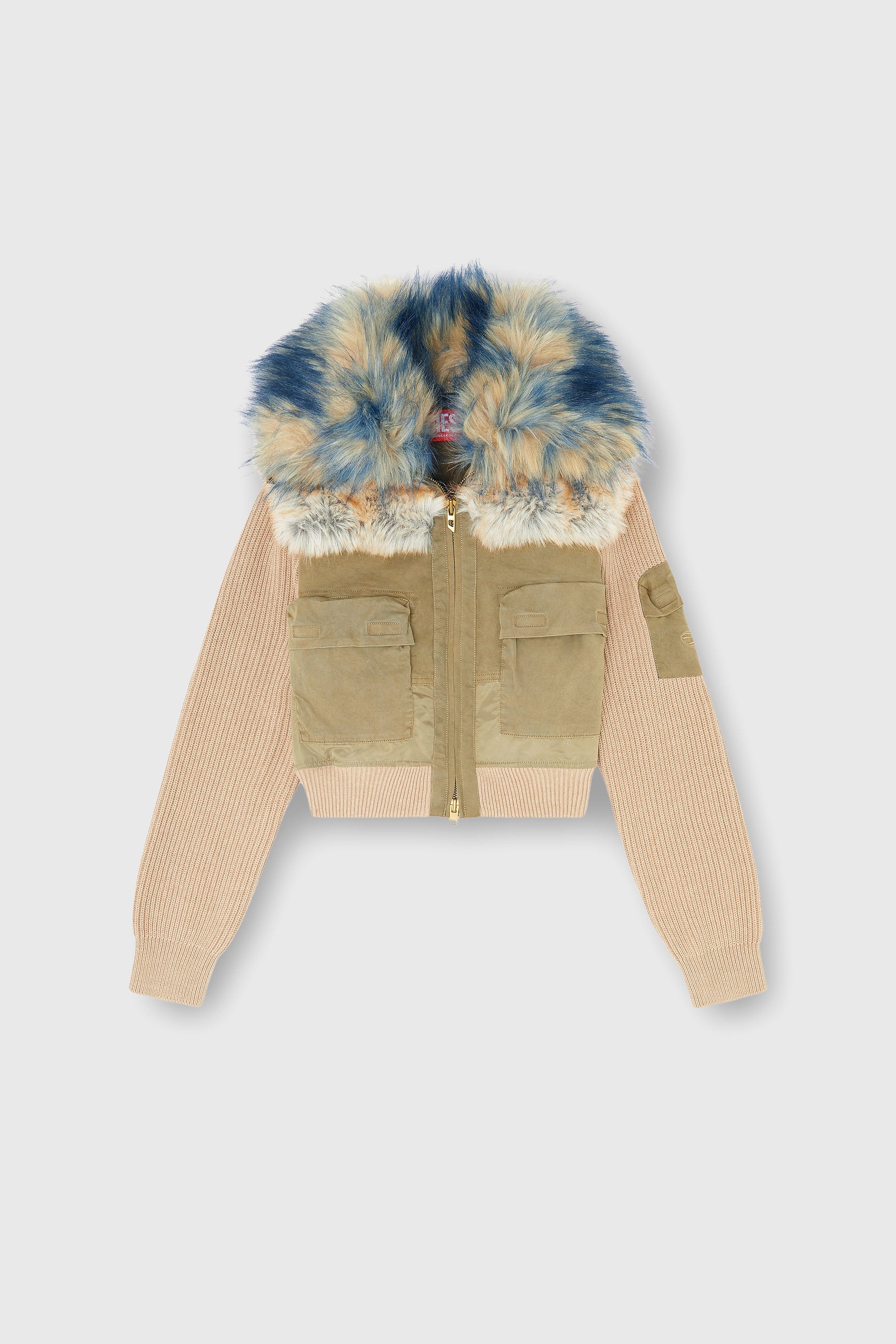 Diesel - G-USTAV, Bomber con bordi a costine e inserti effetto peluche Donna in Beige - 2