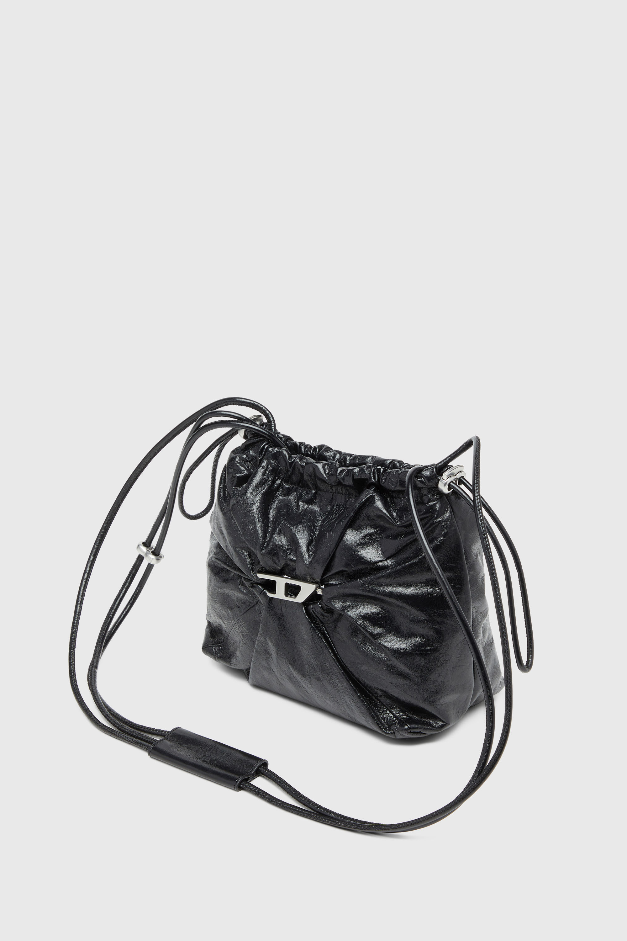 Diesel - SCRUNCH-D BUCKET, Scrunch-D-Borsa bucket arricciata in pelle lucida Donna in Nero - 1