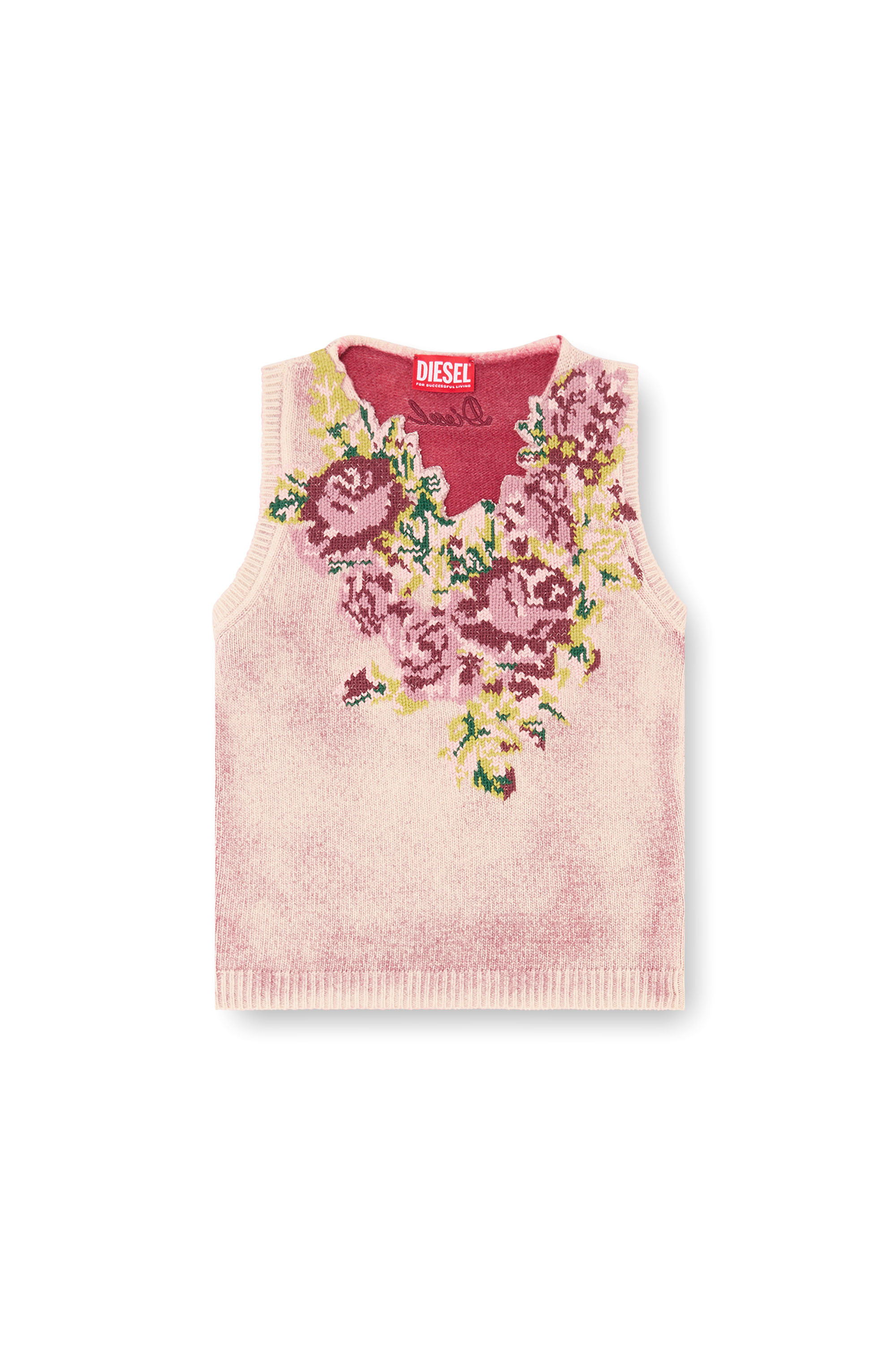 Diesel - M-RARIS, Gilet in maglia misto lana a motivo floreale Donna in Rosa - 2