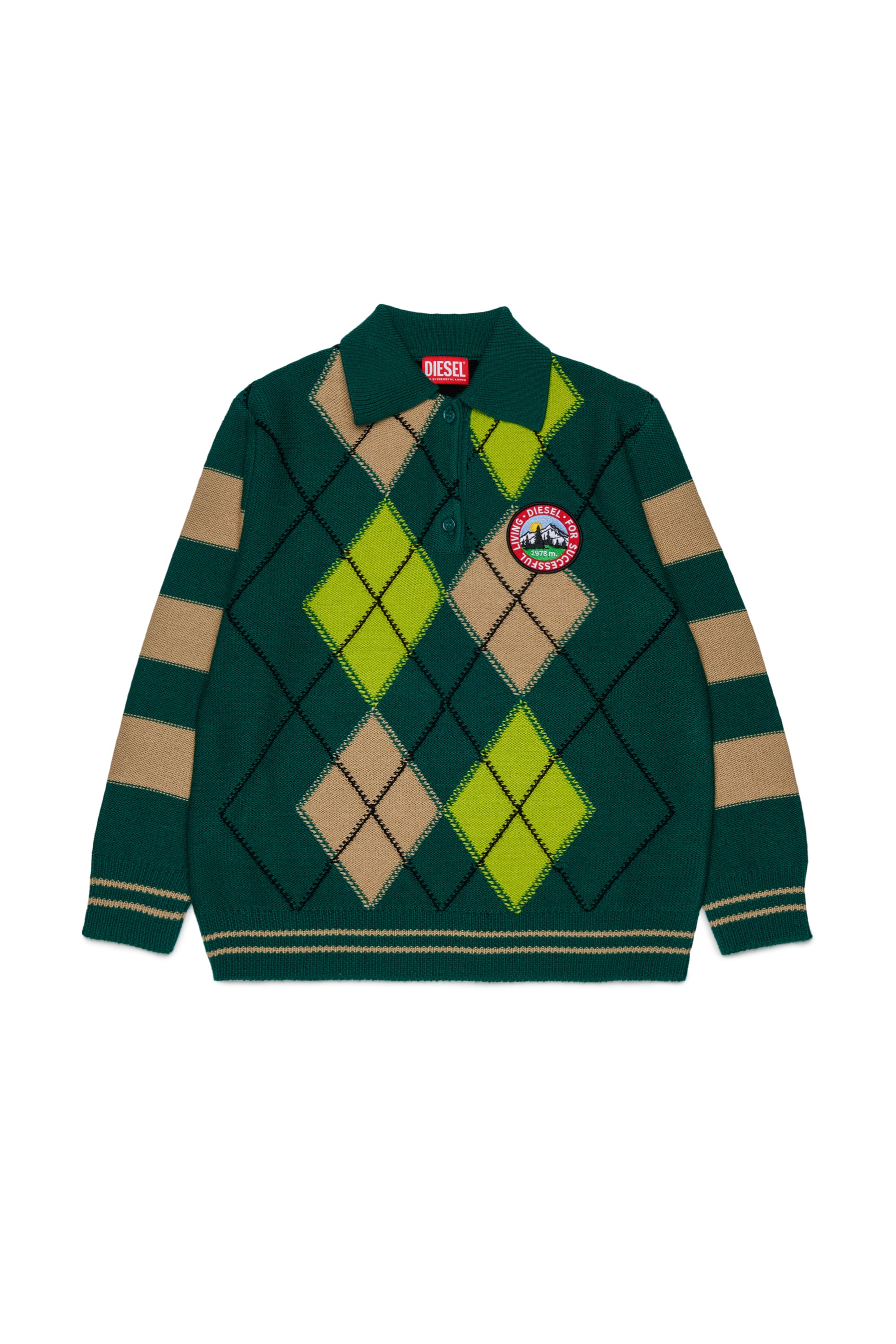 Diesel - KROMBY OVER, Maglia polo in misto lana con motivo argyle Unisex in Verde - 1