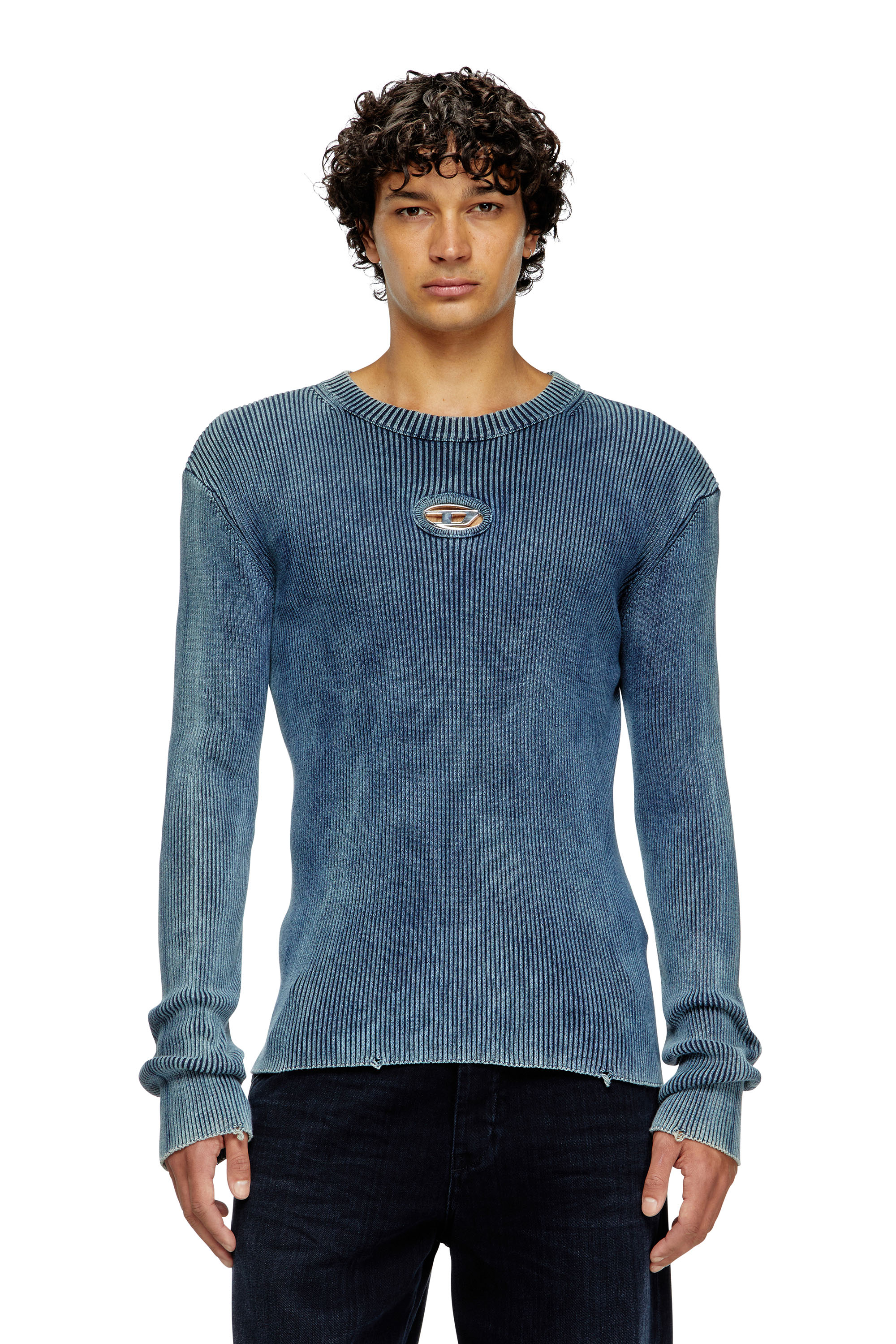 Diesel - K-DARIN-D, Maglia distressed con logo cut-out Uomo in Blu - 1