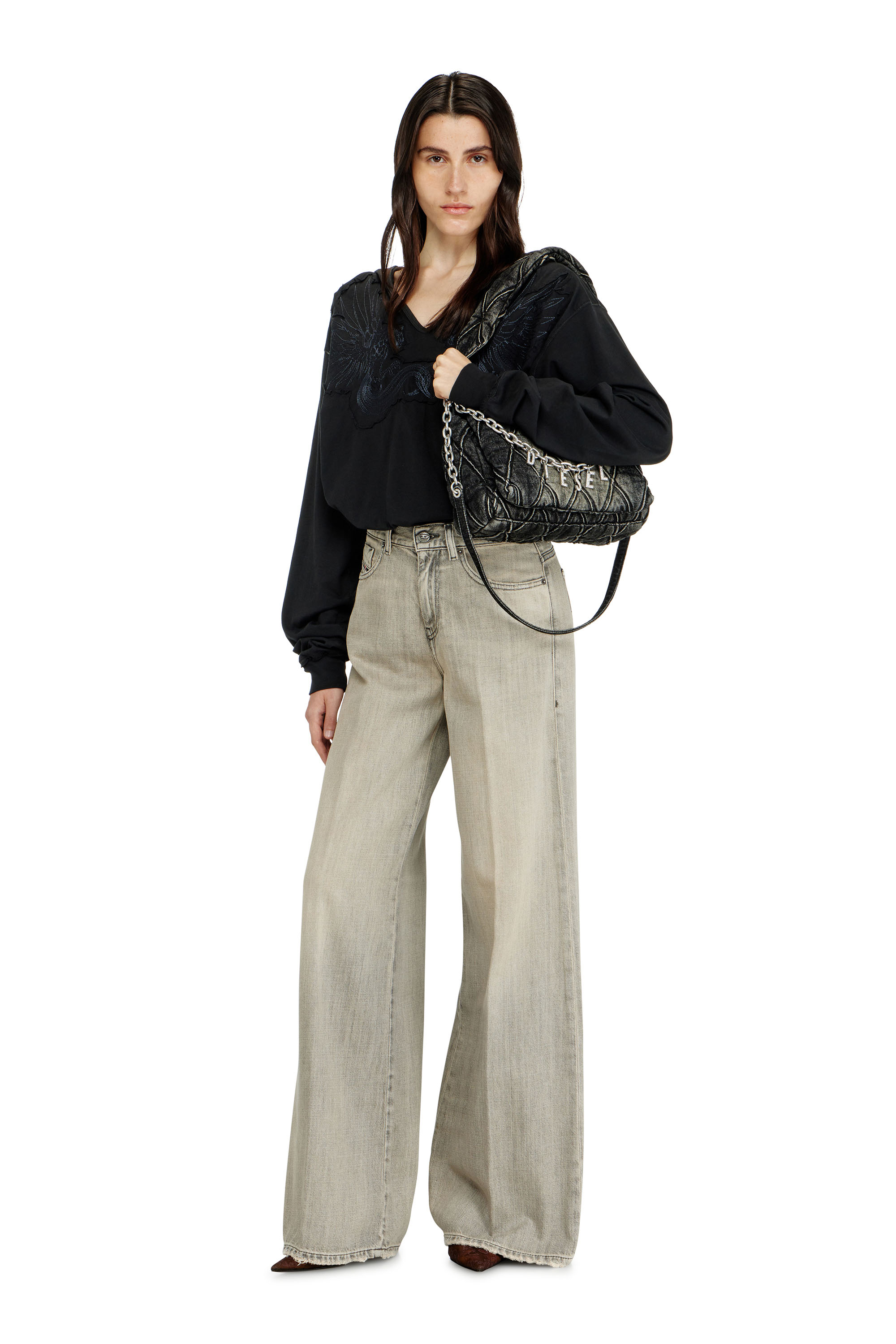 Diesel - CHARM-D SHOULDER S, Charm-D-Borsa a spalla piccola in denim trapuntato e trattato Donna in Nero - 2