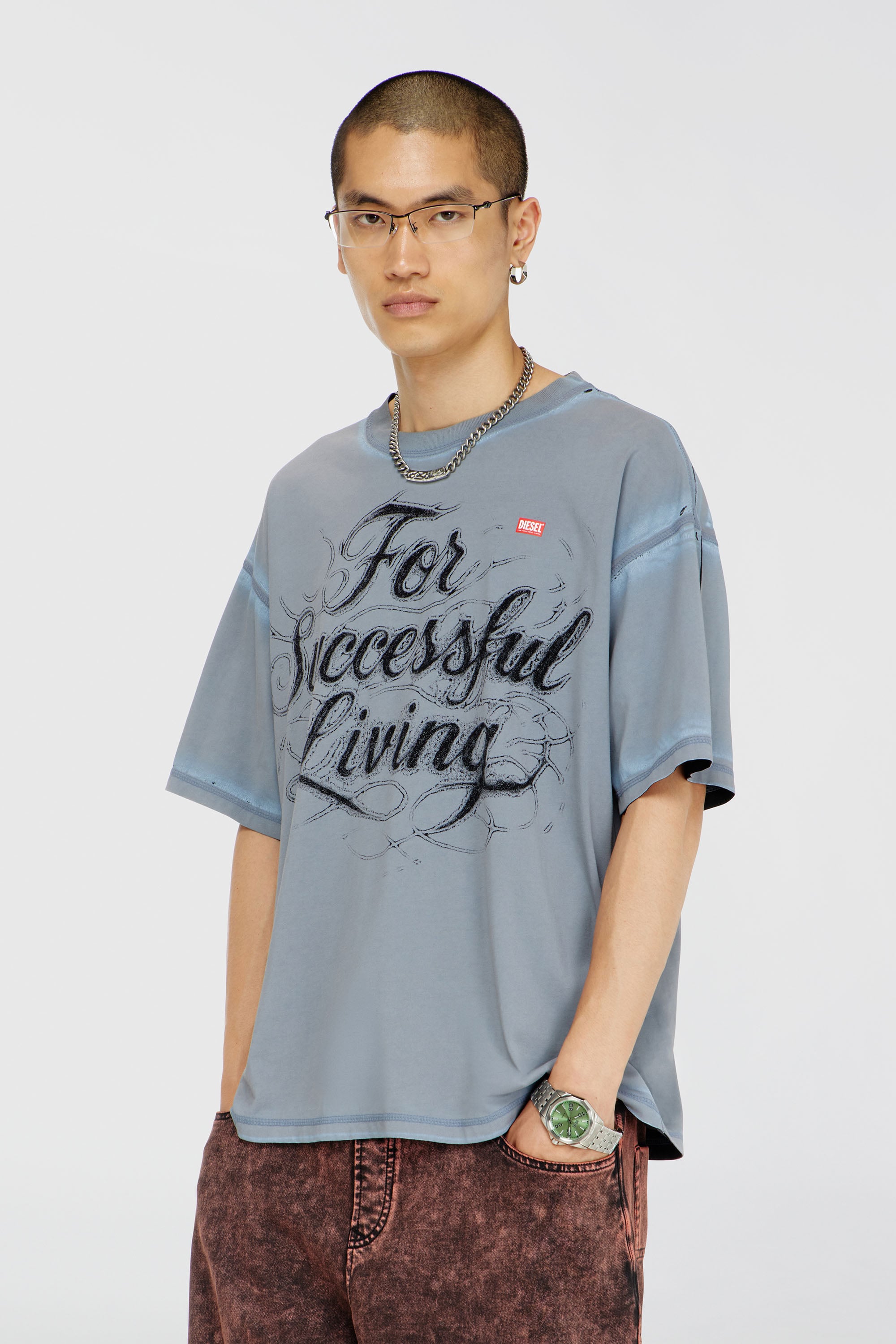 Diesel - T-BOXT-AA8, T-shirt con stampa For Successful Living Uomo in Grigio - 1