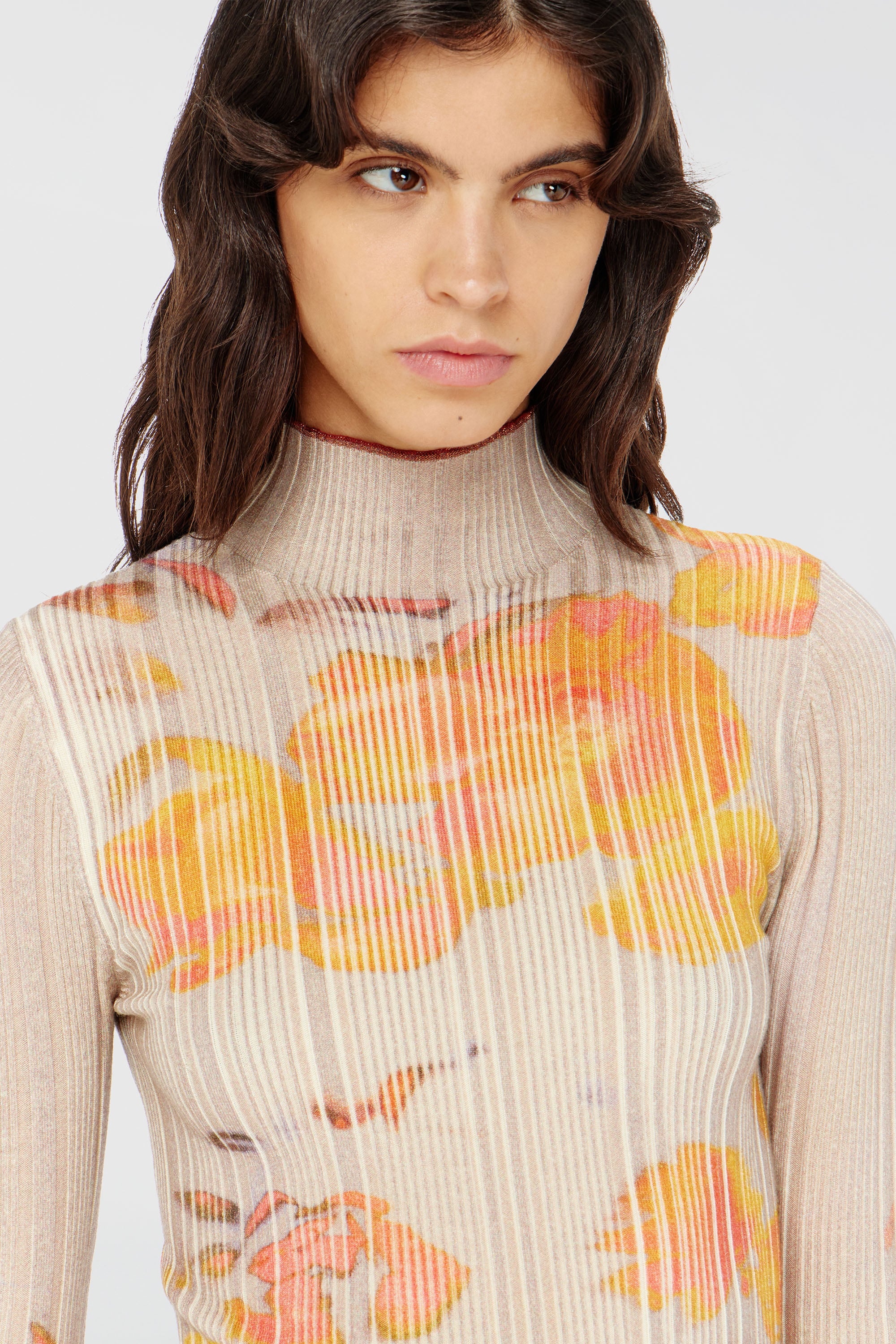 Diesel - M-IORIA, Dolcevita in lana a costine con stampa floreale Donna in Multicolor - 5