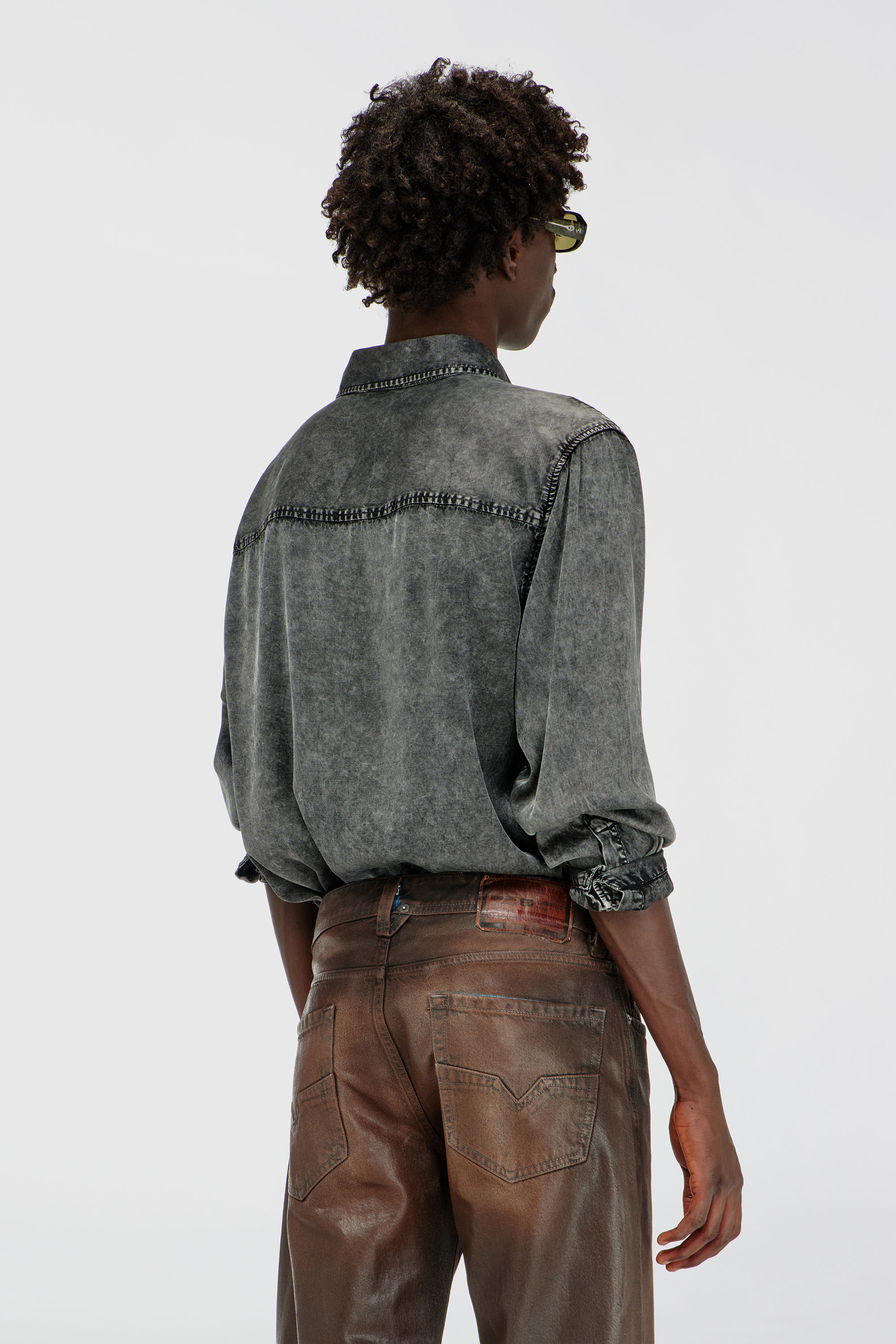 Diesel - S-SIMPLY-NIBC, Man's Fluid shirt in denim-effect viscose in null - 3