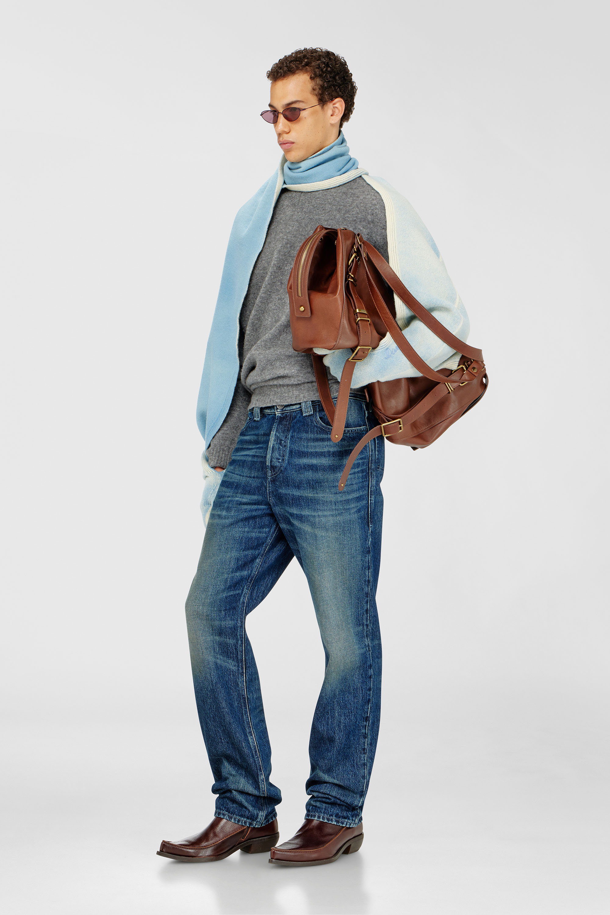 Diesel - K-EVIN, Guanto-sciarpa ibrido in lana bicolore Unisex in Blu - 2
