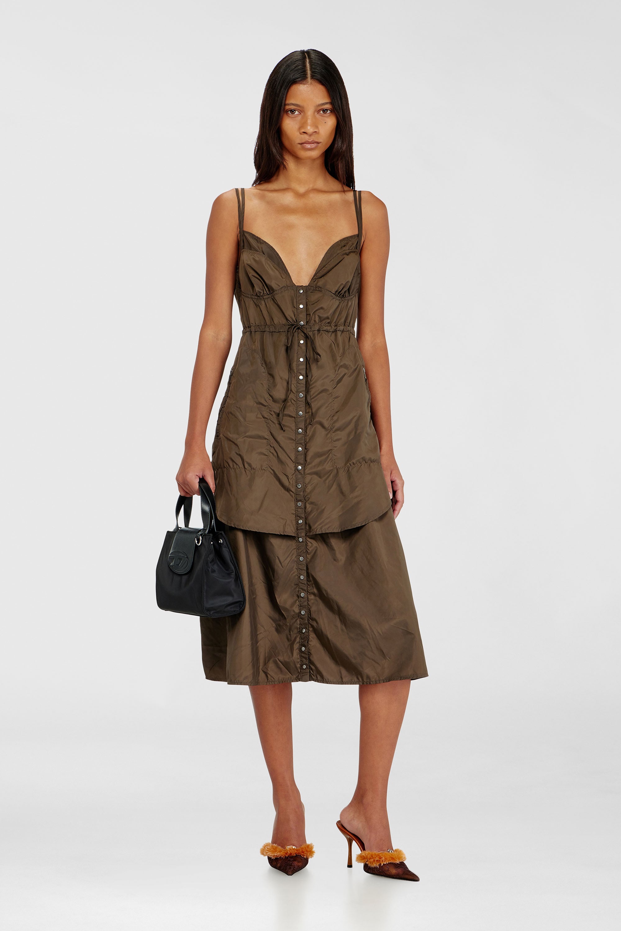 Diesel - D-OROTEA-T1, Abito in nylon leggero con design a strati Donna in Marrone - 1