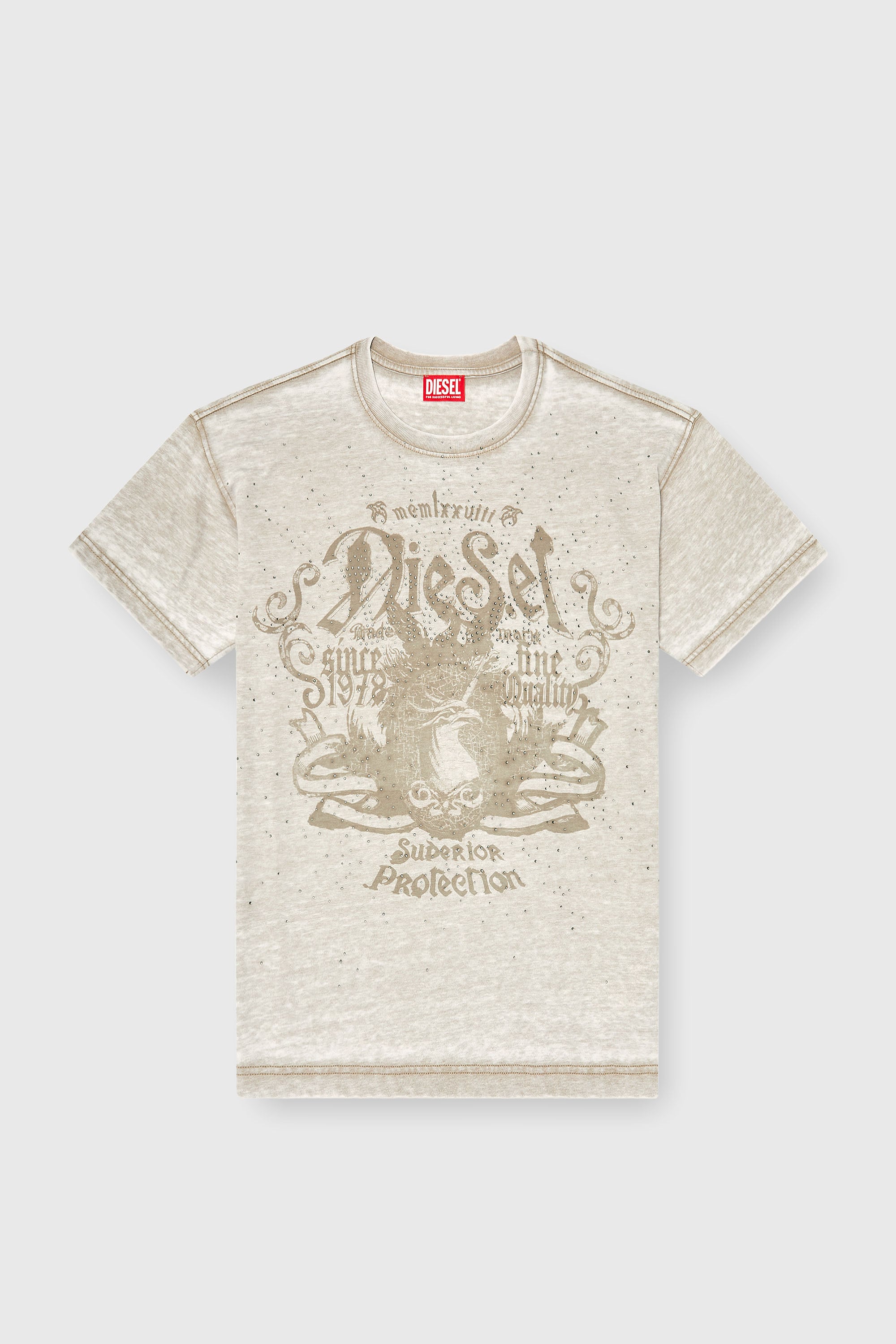 Diesel - T-NORM-AA8, T-shirt in jersey con lavaggio burnout e borchie Uomo in Beige - 2