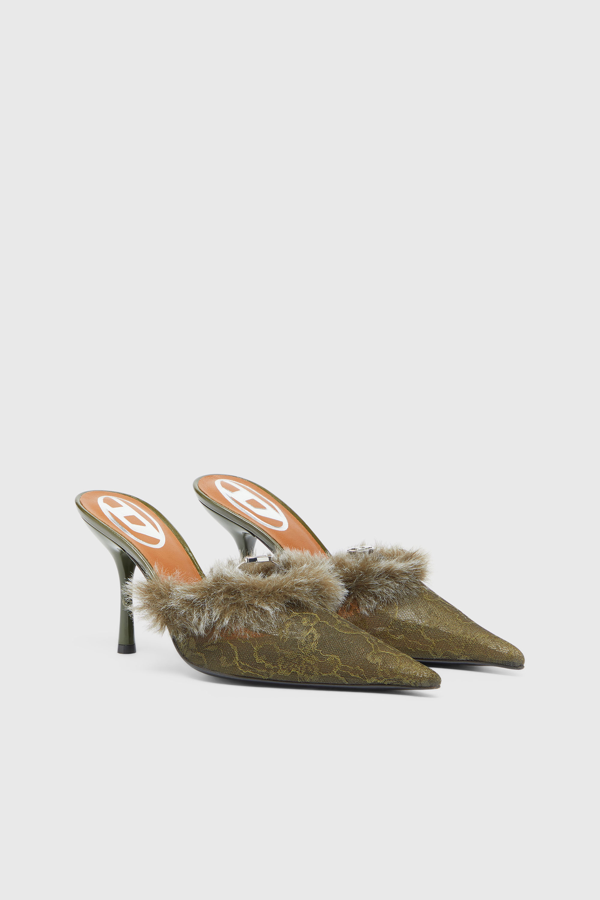 Diesel - D-JEWELS  MULE FUR 90, D-Jewels - Mules in nylon con bordo morbido Donna in Verde - 2
