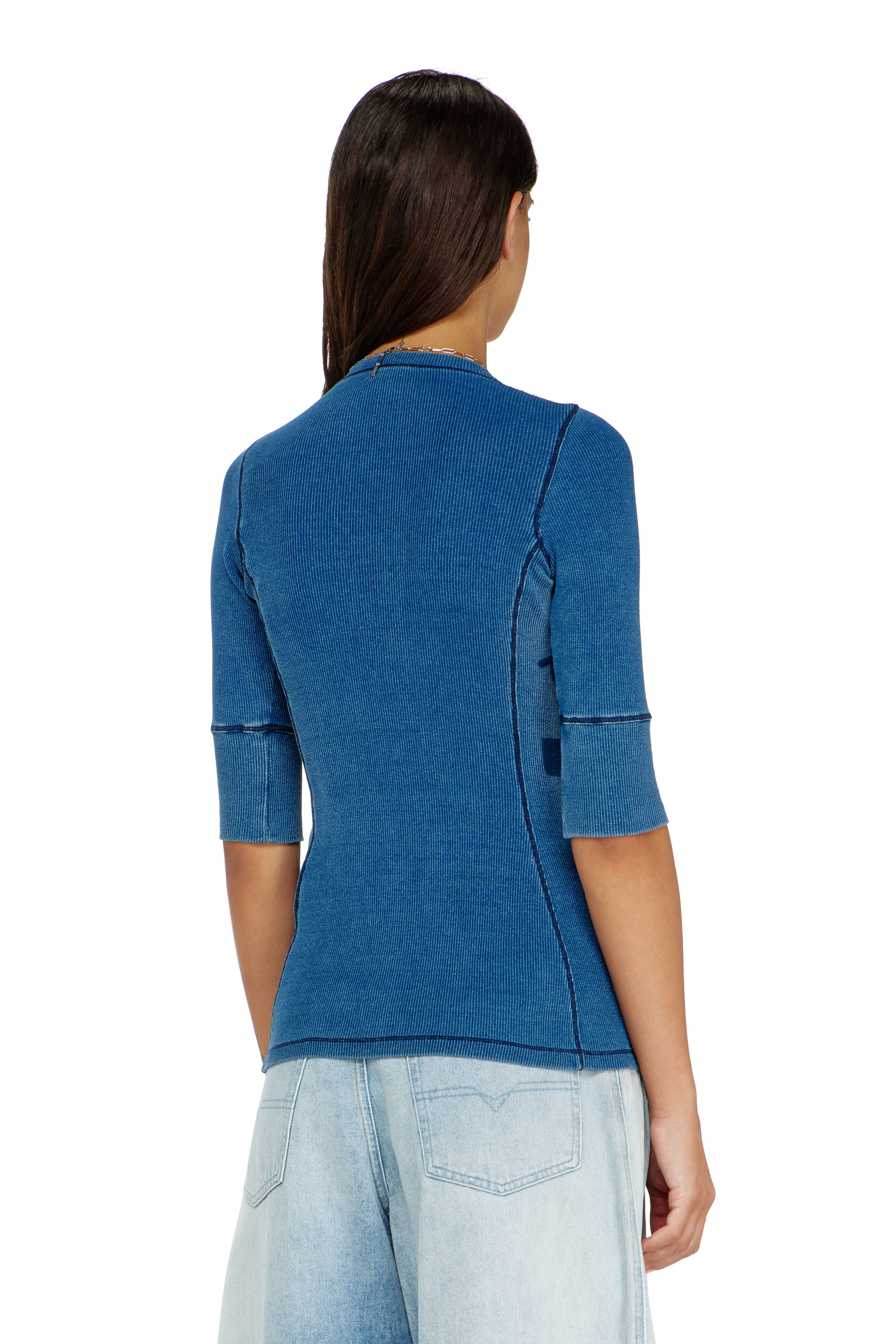 Diesel - T-EREME, Woman's Henley top with shadow-patch effects in Medium blue - 4