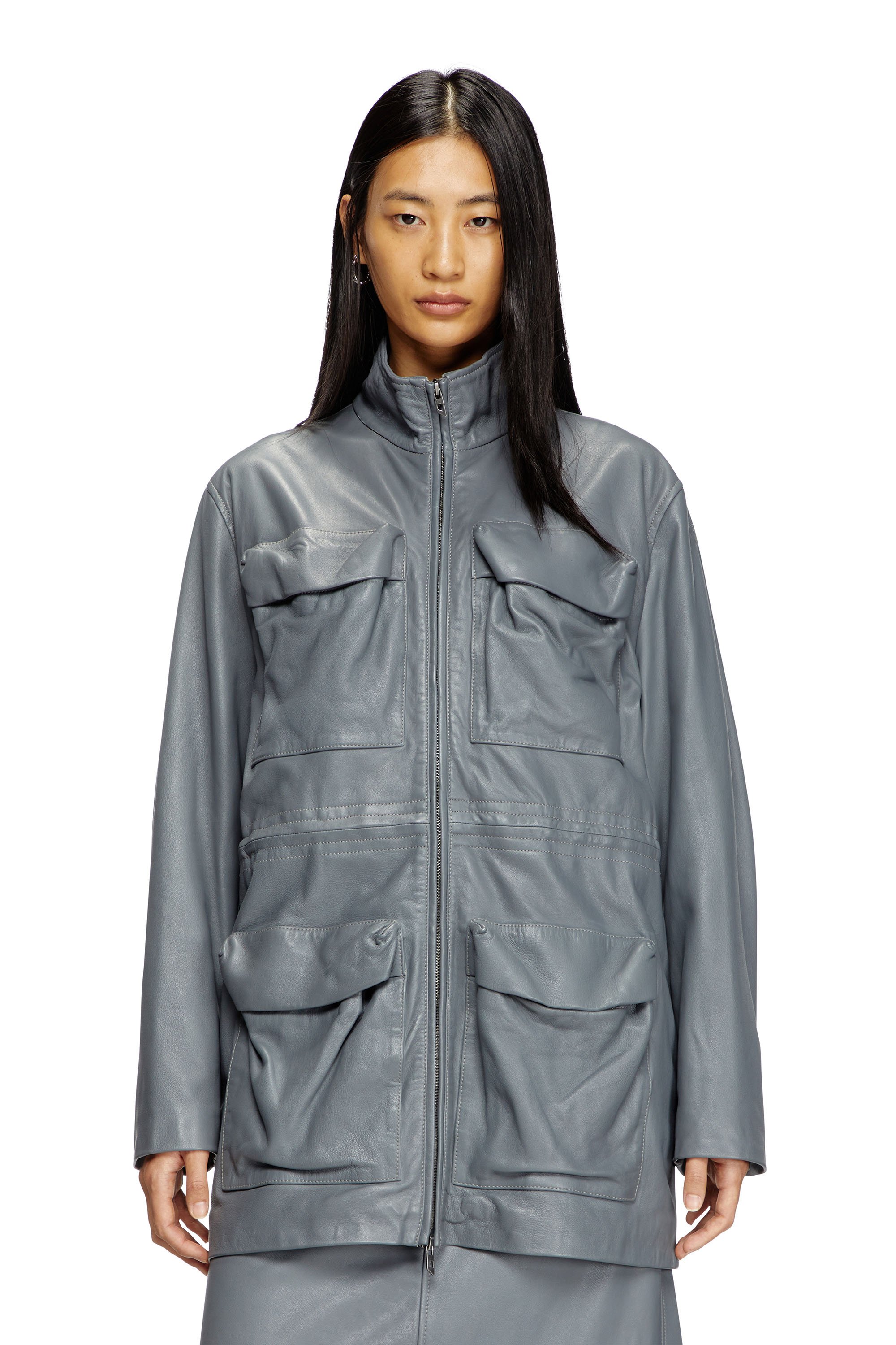 Diesel - L-WEN, Field jacket in pelle Donna in Grigio - 1