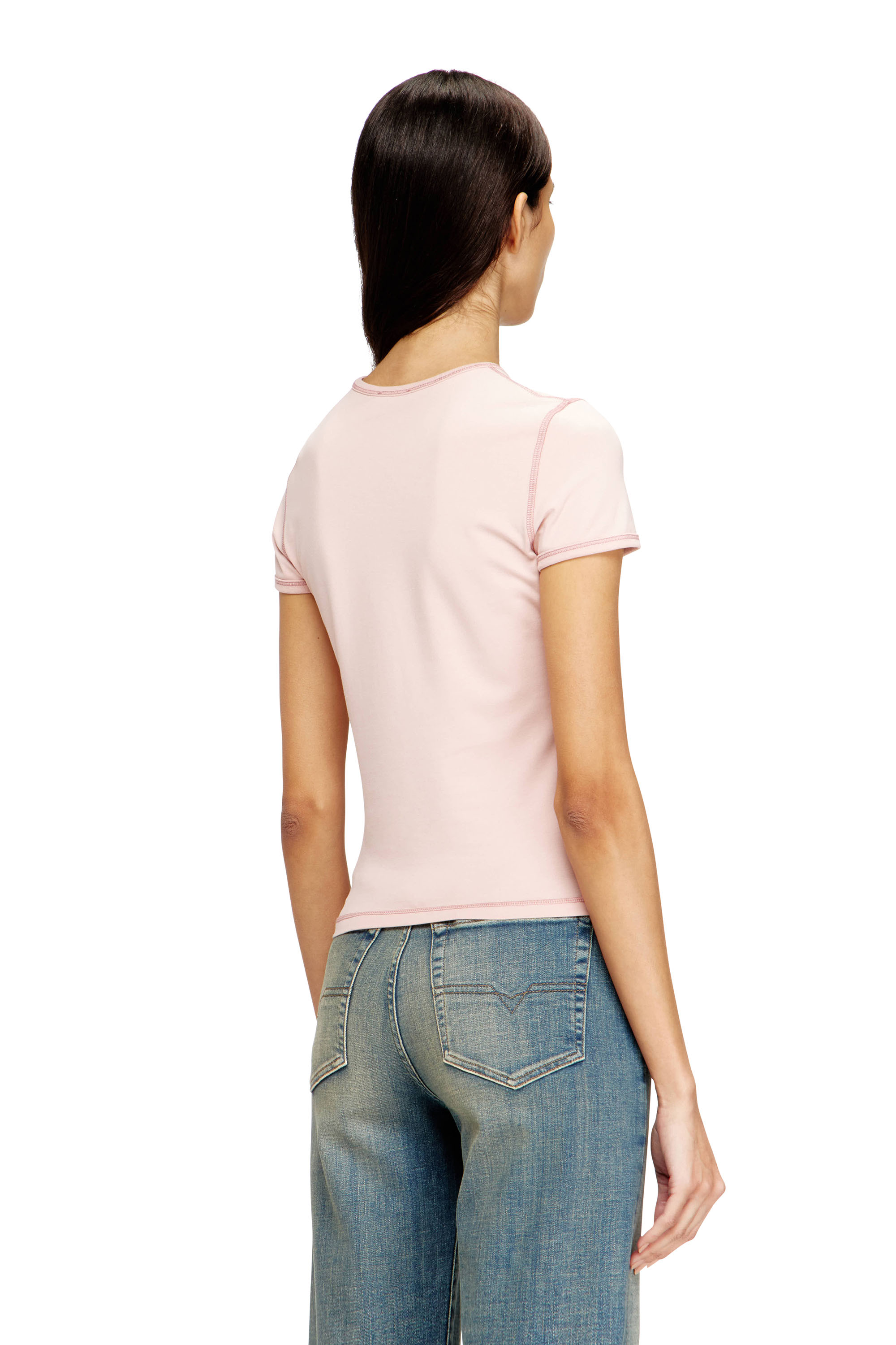Diesel - T-UNCUTIES-LONG-S5, T-shirt slim con stampa a cuore e borchie Donna in Rosa - 4