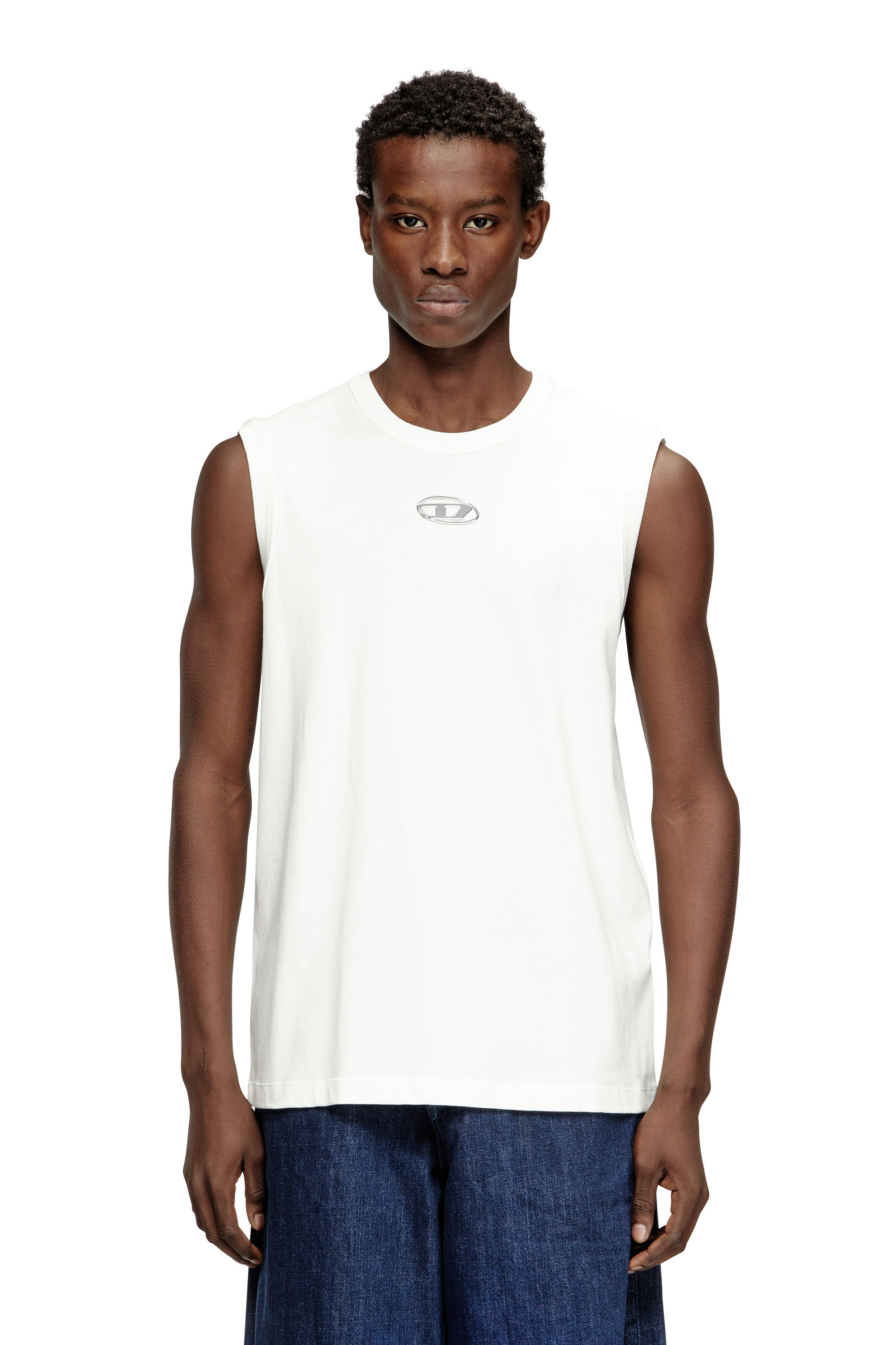 Diesel - T-BISCO-IOD, Man's Sleeveless cotton top with metallic Oval D in White - 3