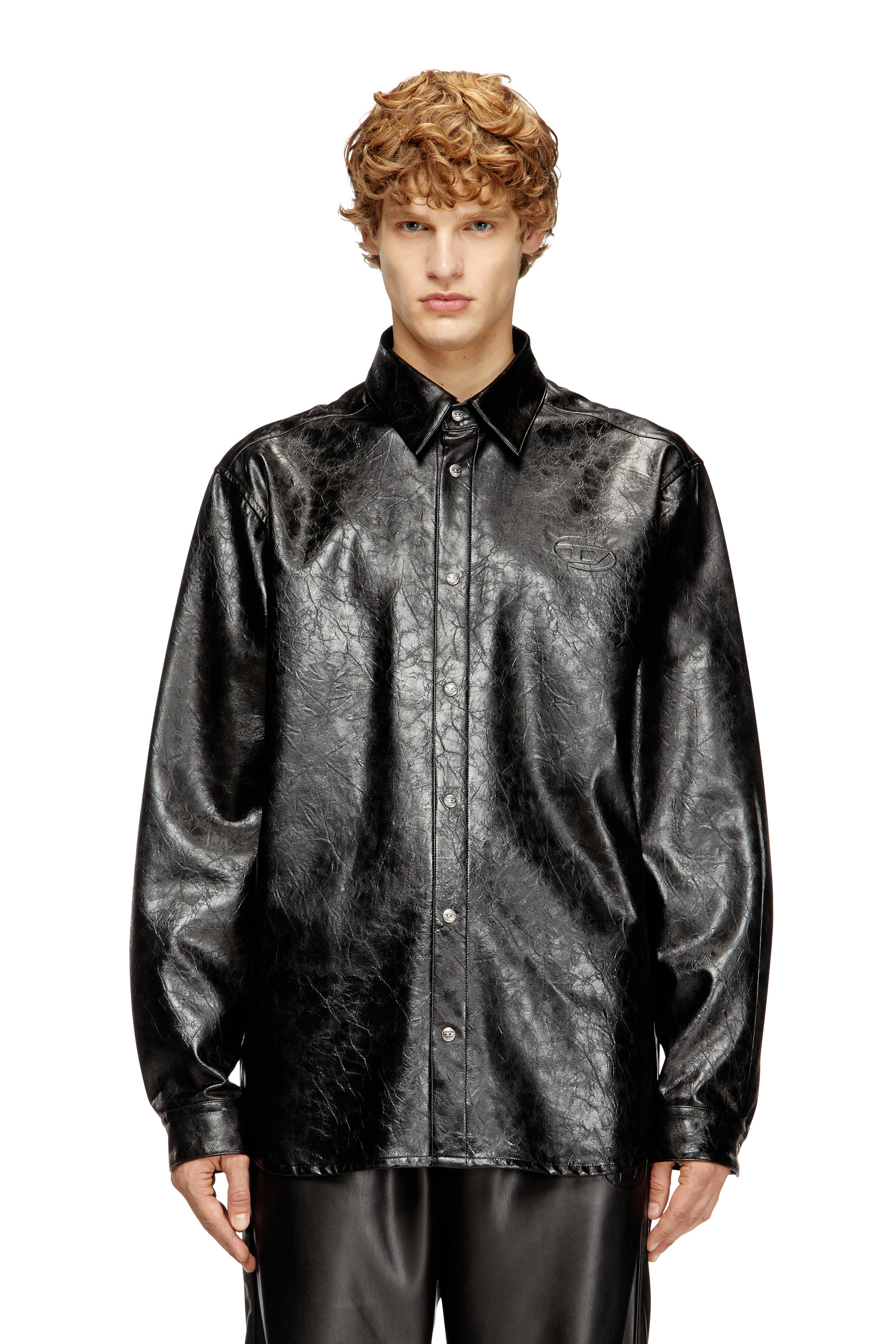 Diesel - S-SIMPLY-QMBU, Textured shirt with branded buttons Uomo in Nero - 1