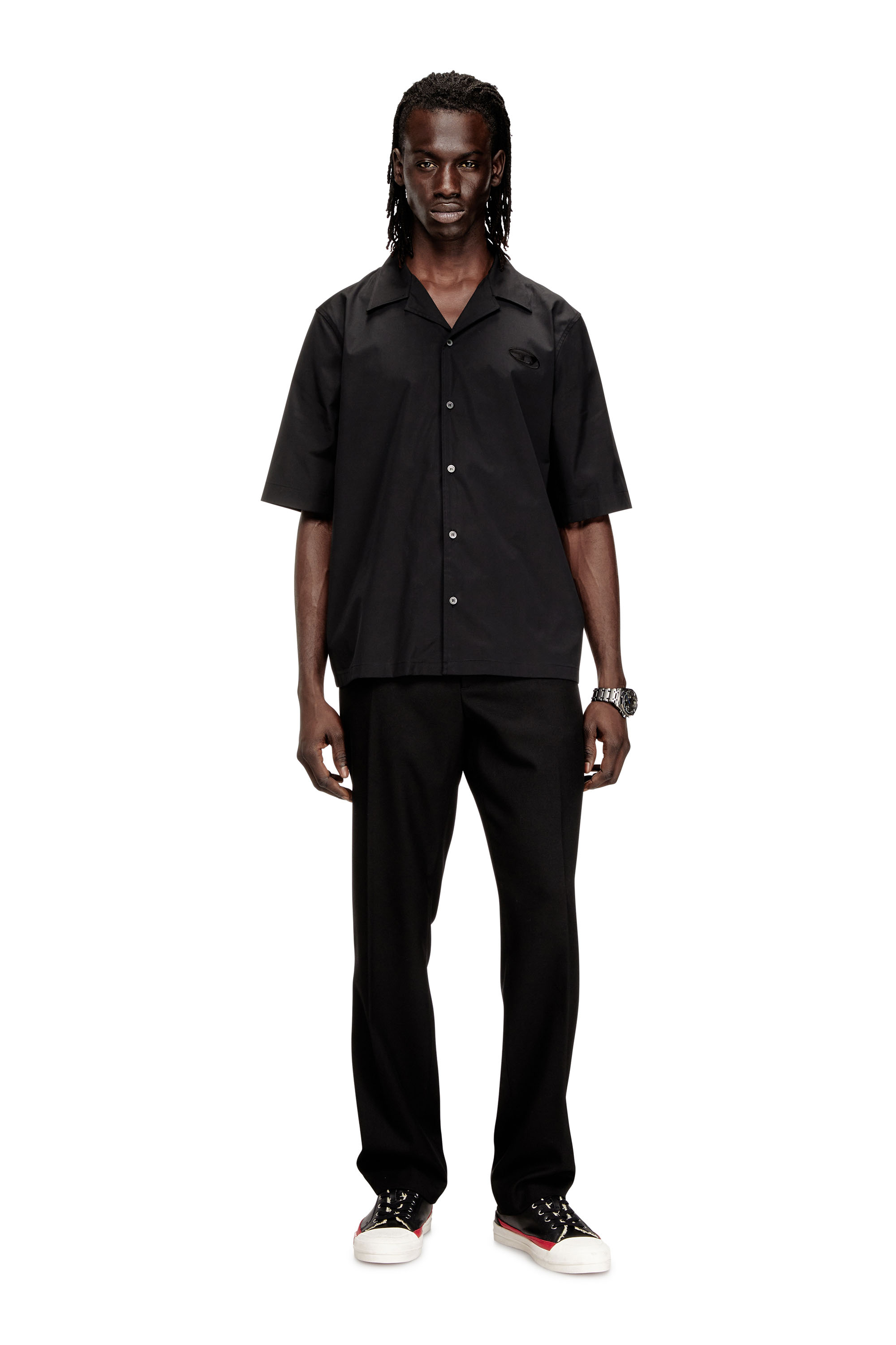 Diesel - S-MAC-GSBH, Camicia in popeline elasticizzato con ricamo Oval D Uomo in Nero - 2