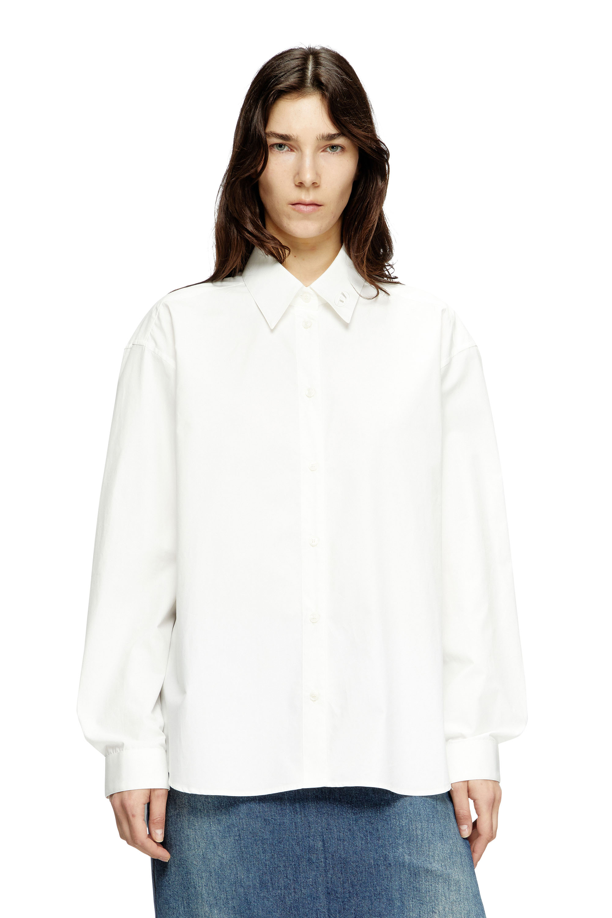 Diesel - S-SIMPLY-C-WN-R1, Camicia boyfriend con logo Oval D Donna in Bianco - 1