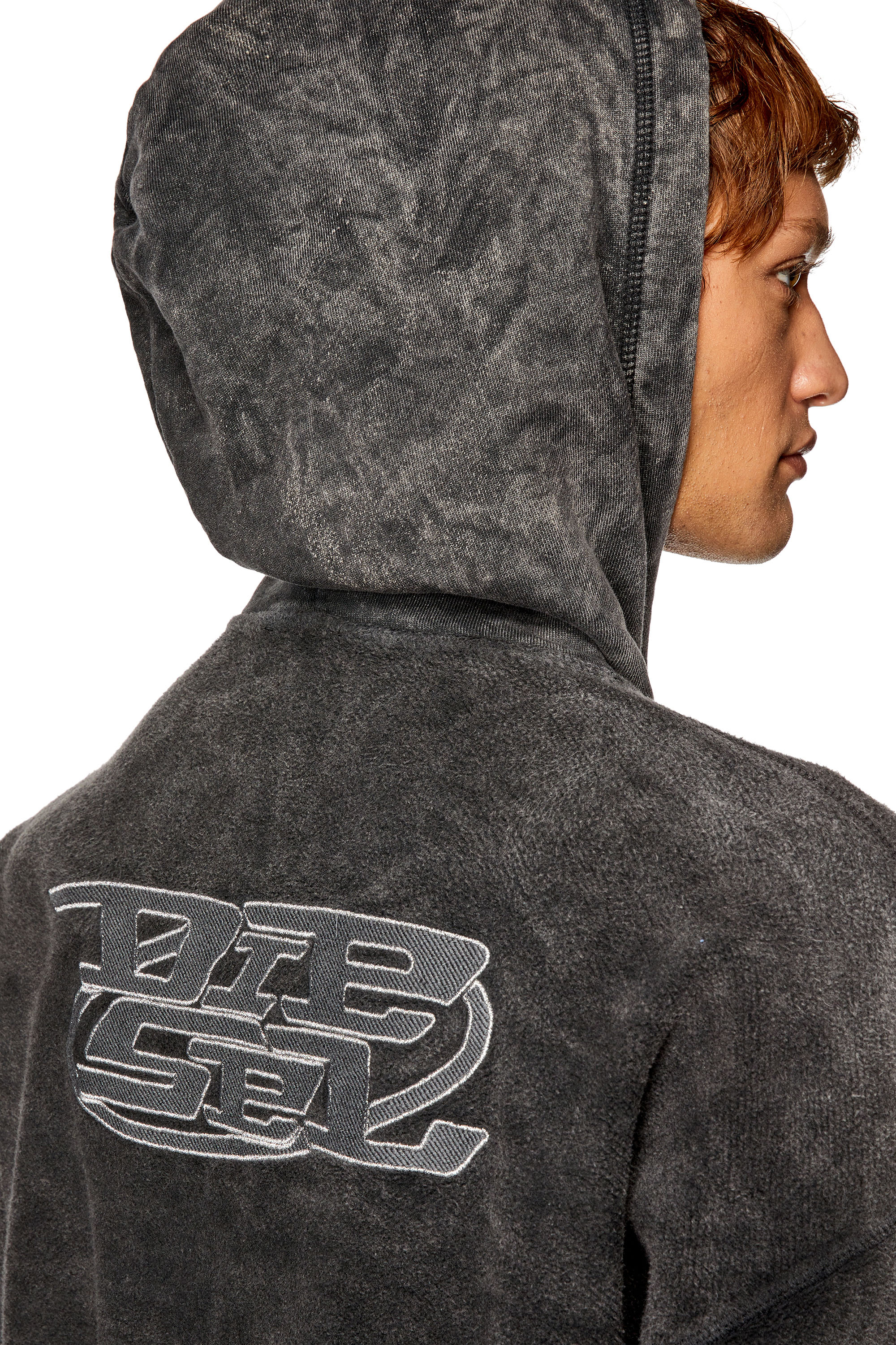 Diesel - S-ORS-HOOD-ZIP, Hoodie zip in teddy con effetto marmorizzato Uomo in Nero - 5
