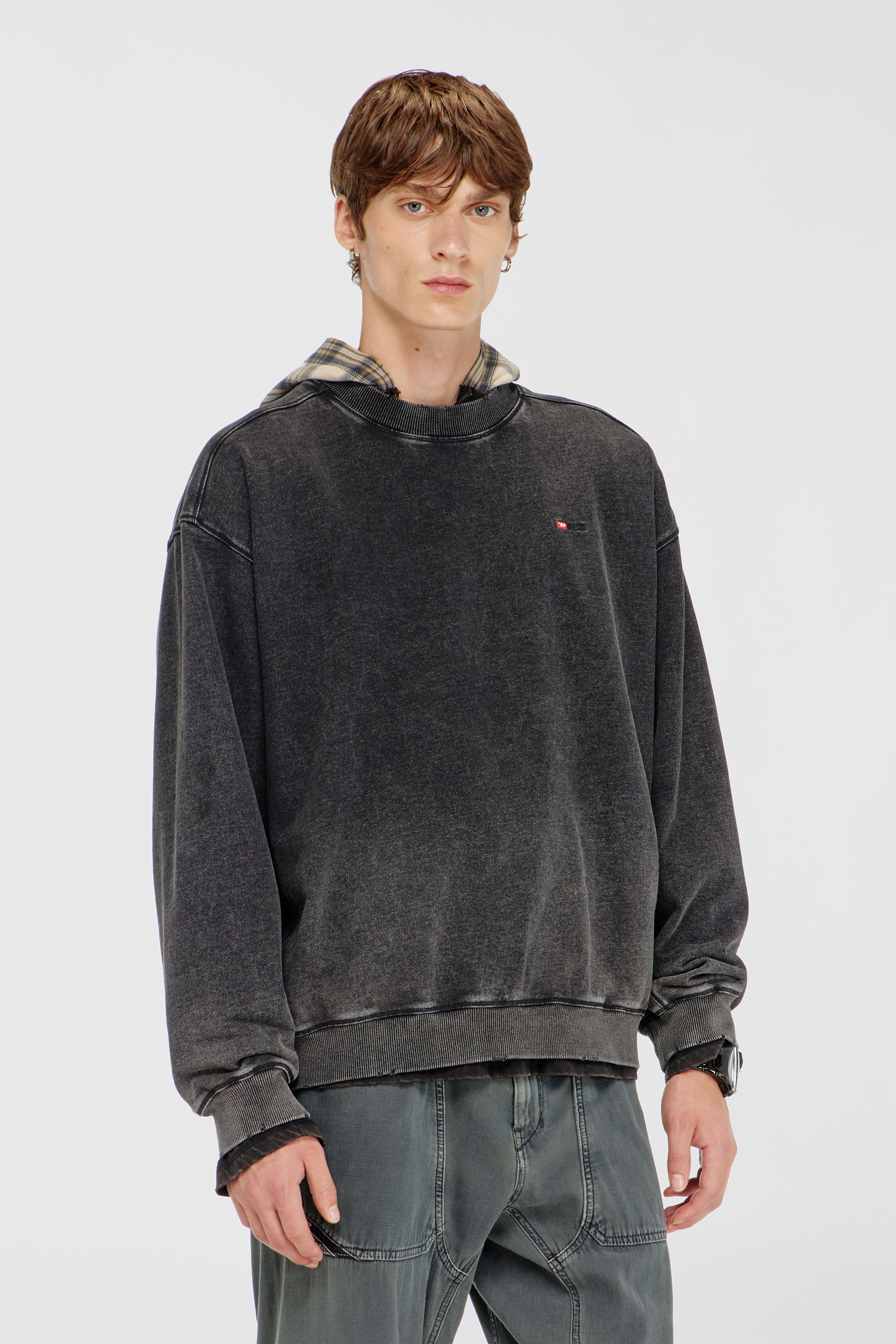 Diesel - S-CROX, Felpa in cotone con effetto faded Uomo in Grigio - 1