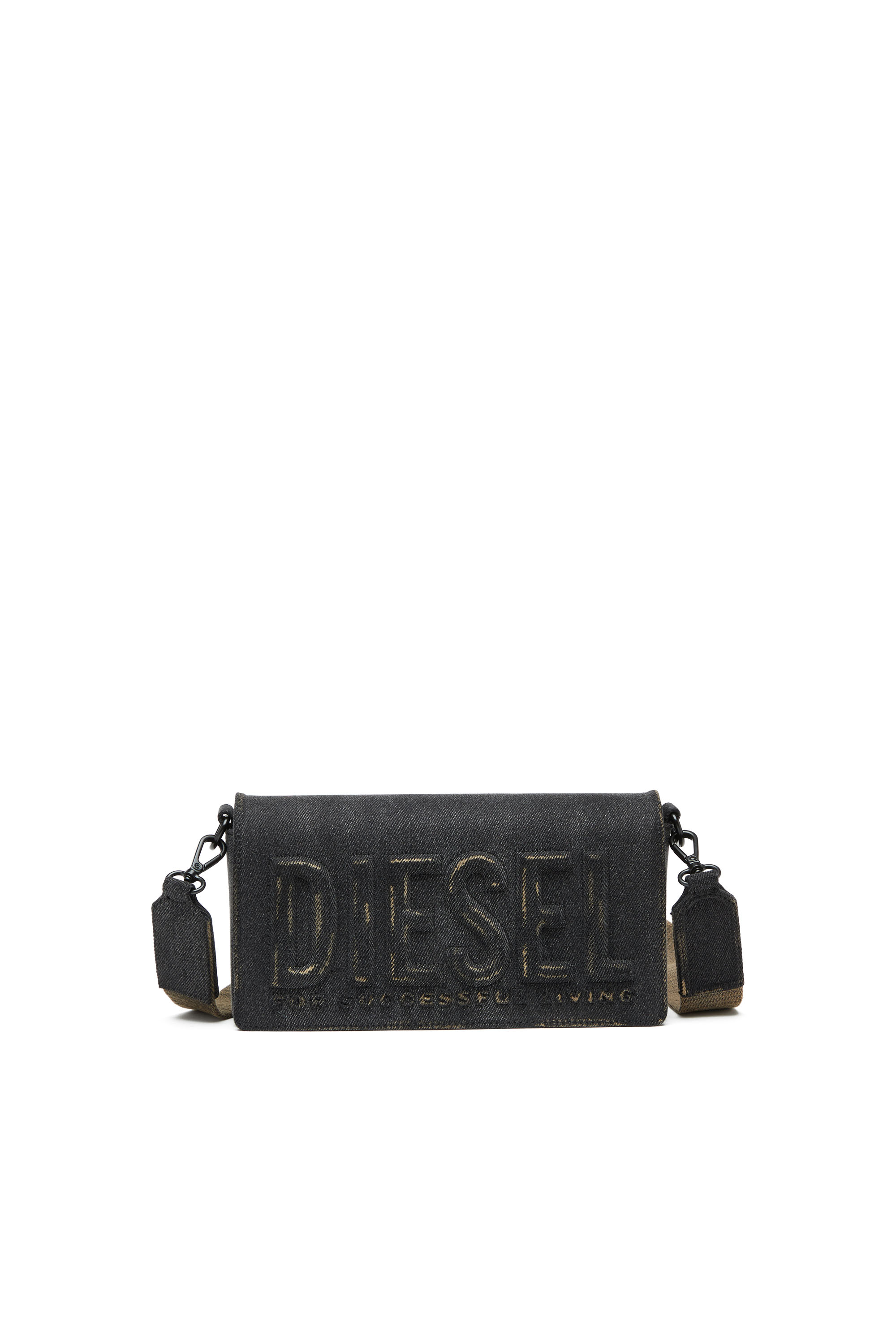 Diesel - BISCOTTO SHOULDER BAG M, Woman's Biscotto M-Rectangular shoulder bag in washed denim in Black - 1