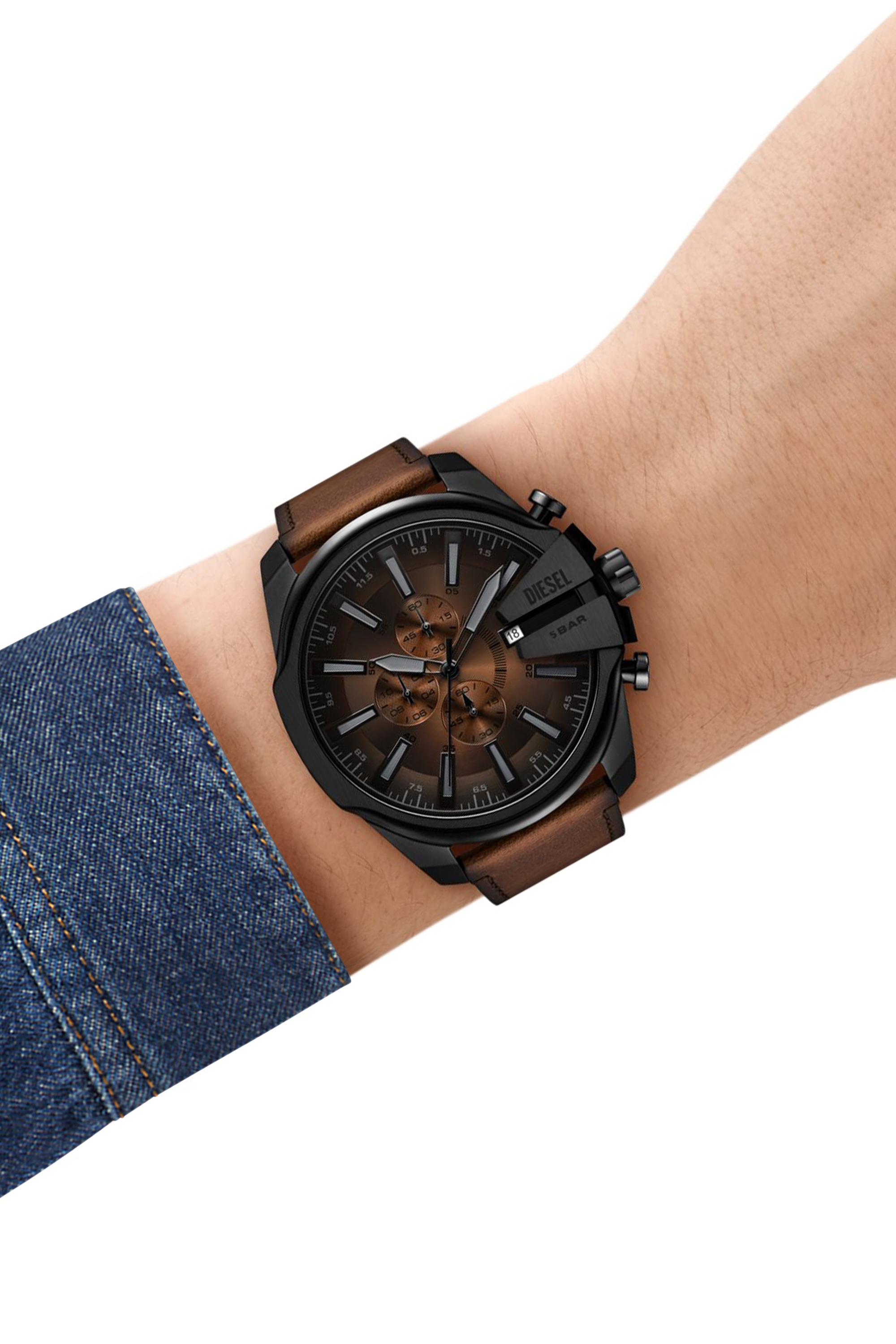 Diesel - DZ4692 WATCH, Orologio Mega Chief Slim in pelle marrone Uomo in Marrone - 4